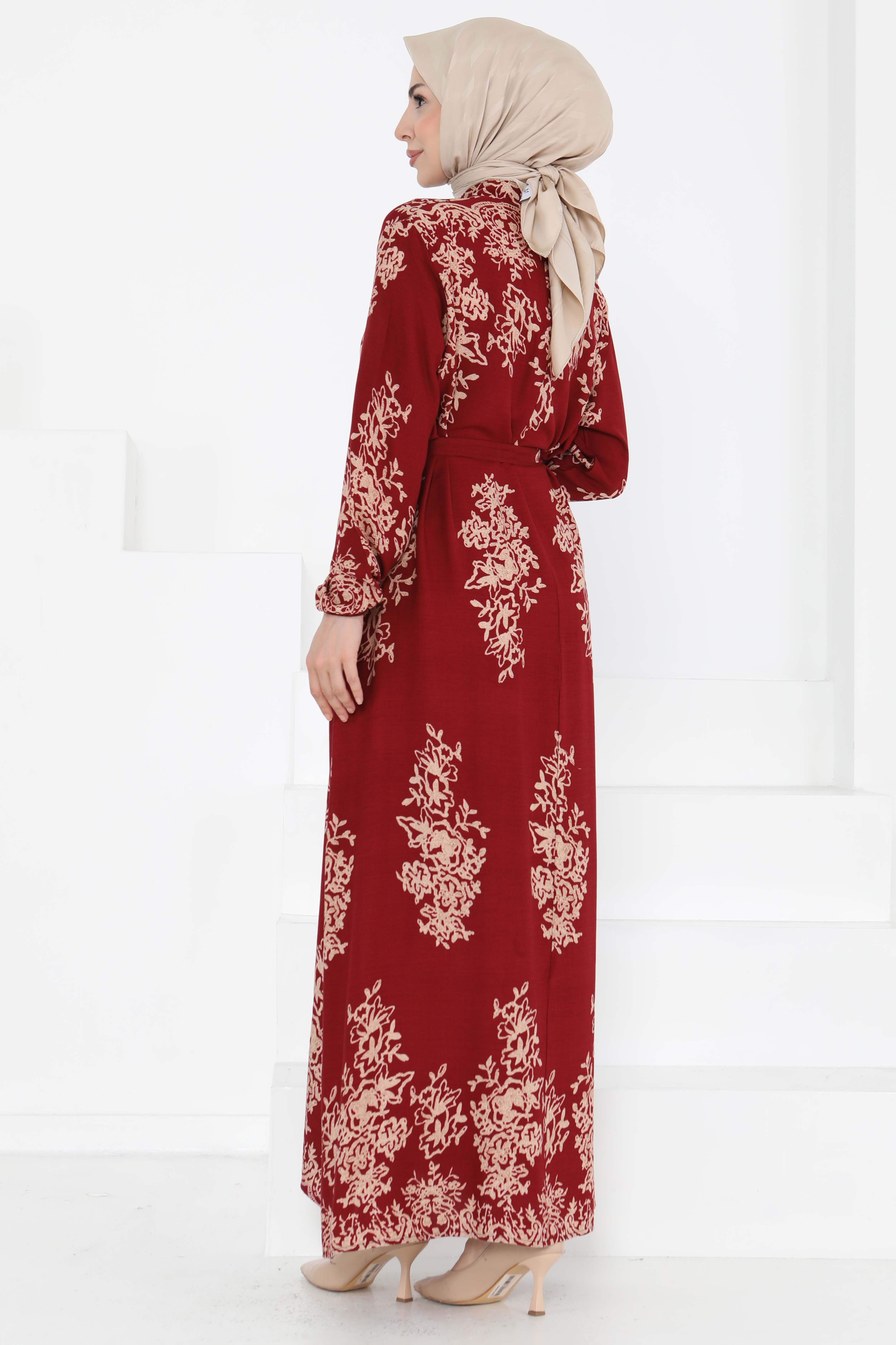 Kuşaklı Desenli Elbise - 27191 - 6
