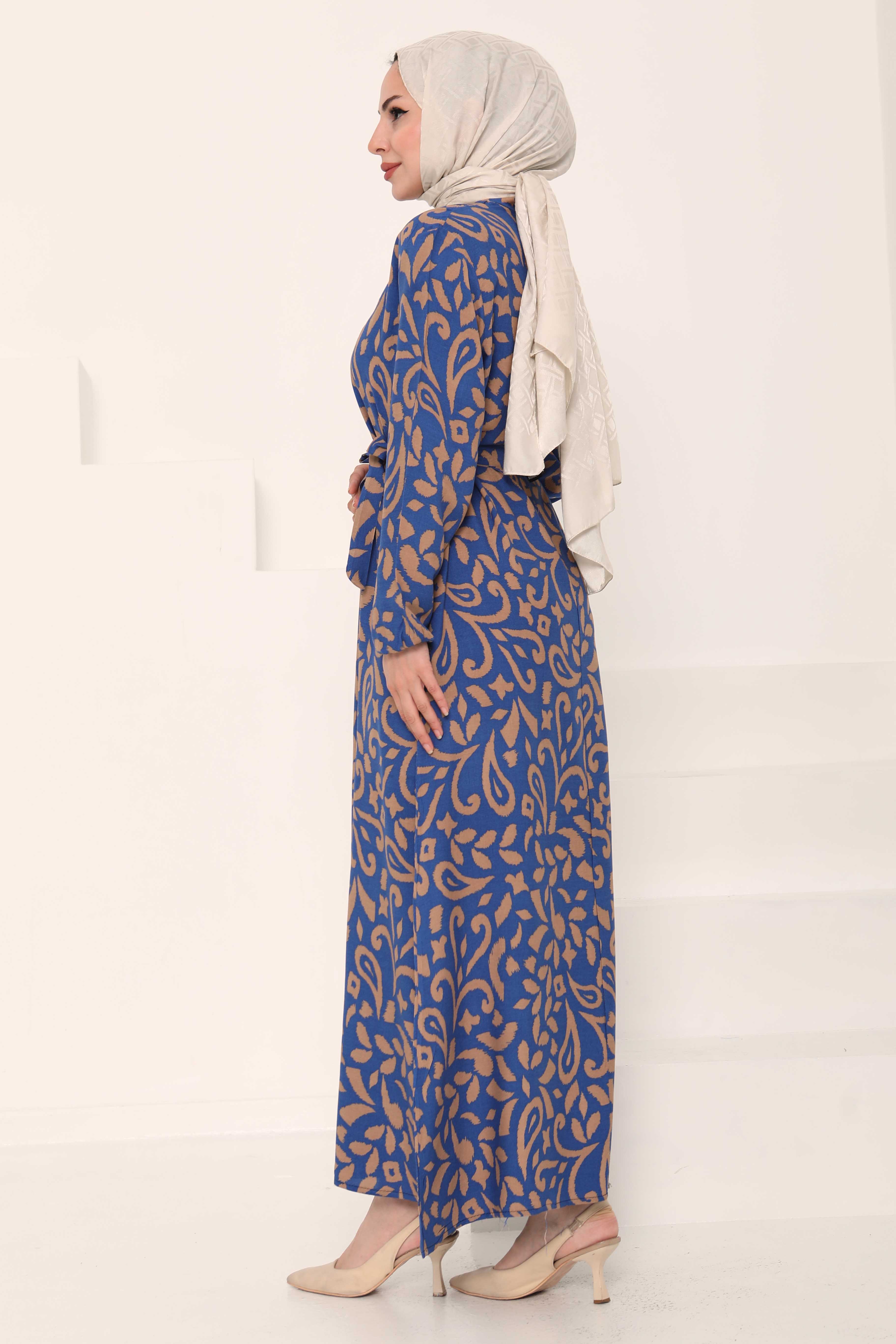 Kuşaklı Desenli Elbise - 27042 - 5