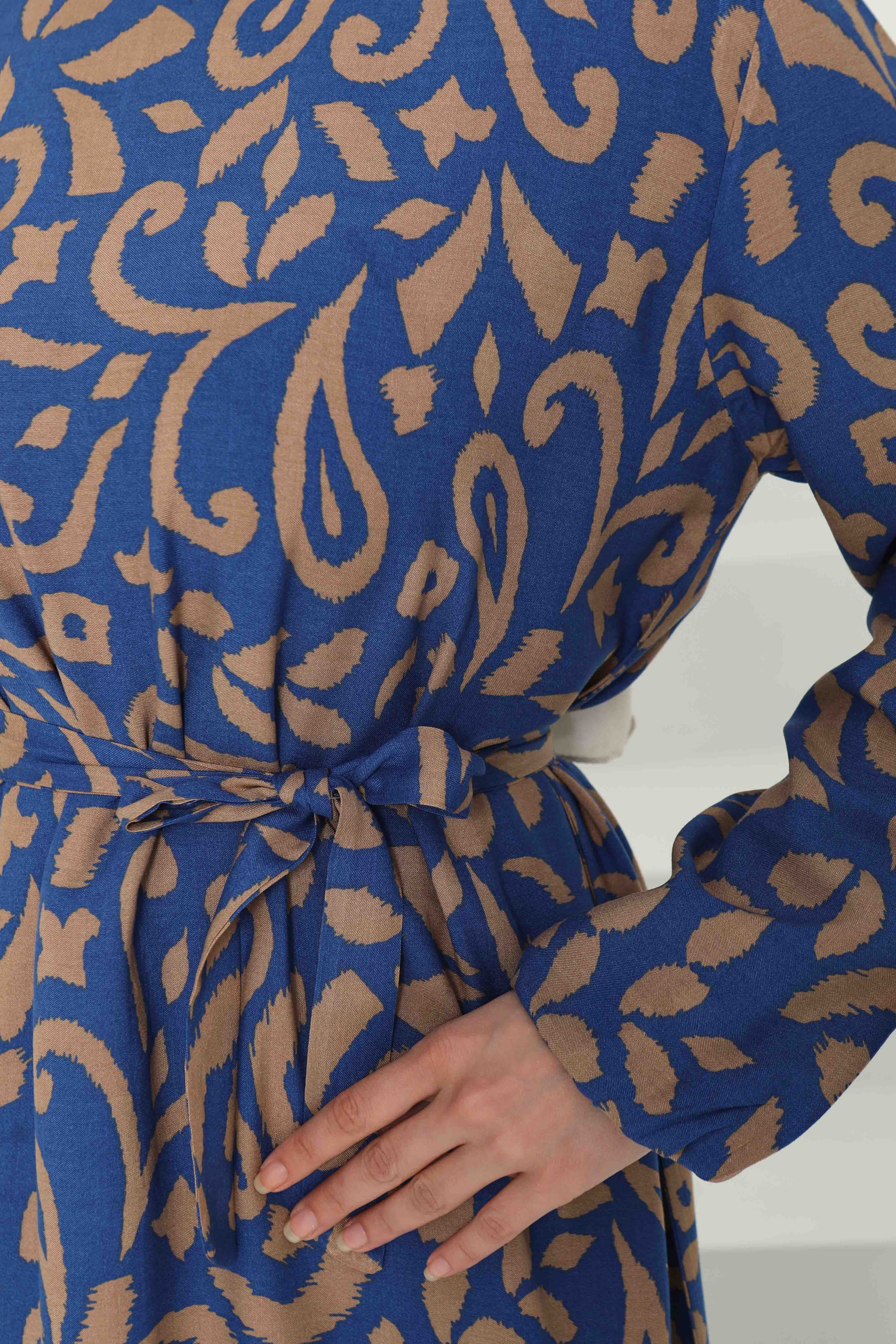 Kuşaklı Desenli Elbise - 27042 - 6