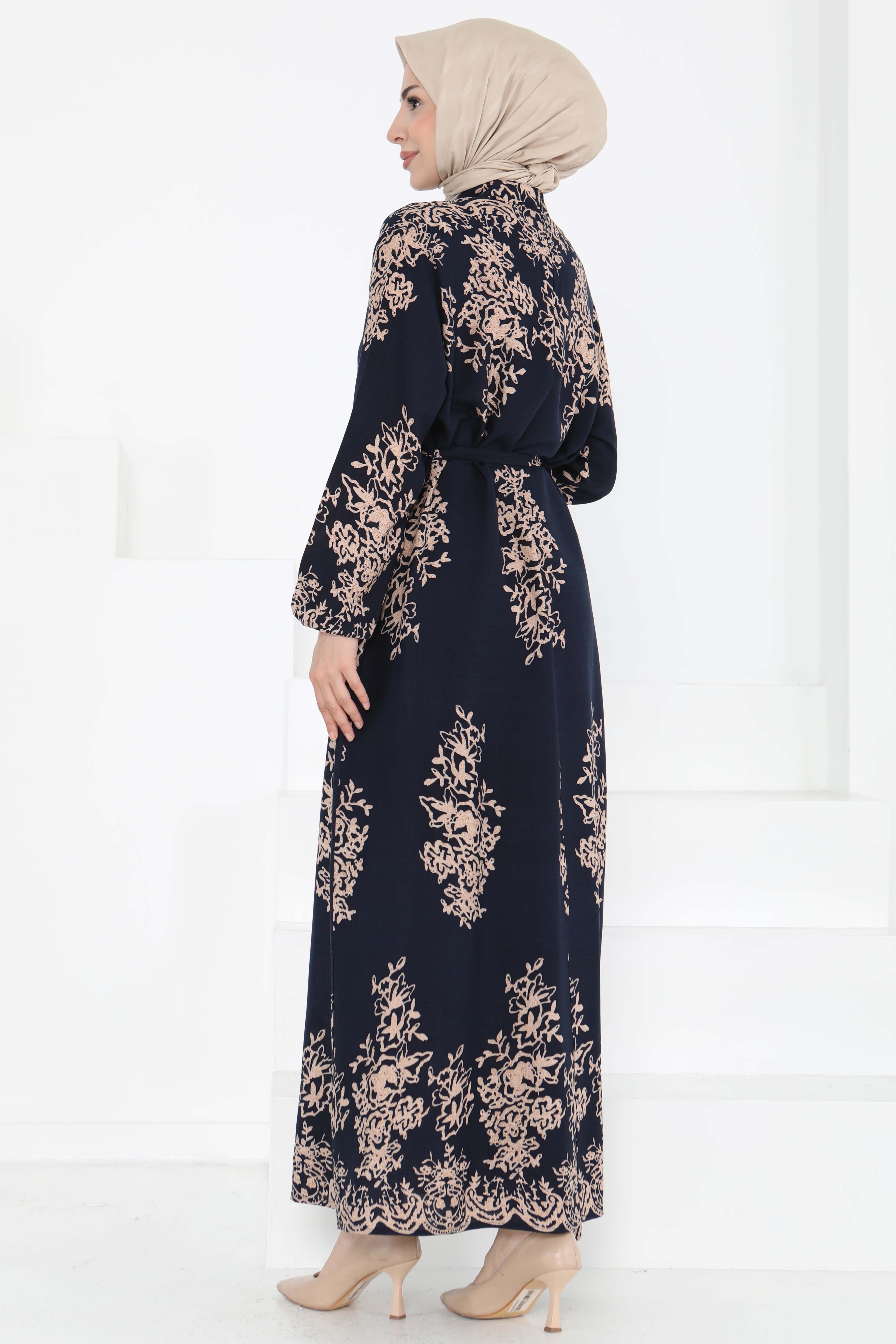 Kuşaklı Desenli Elbise - 27191 - 6