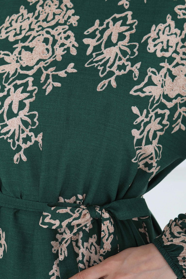 Kuşaklı Desenli Elbise - 27191 - TOFİSA