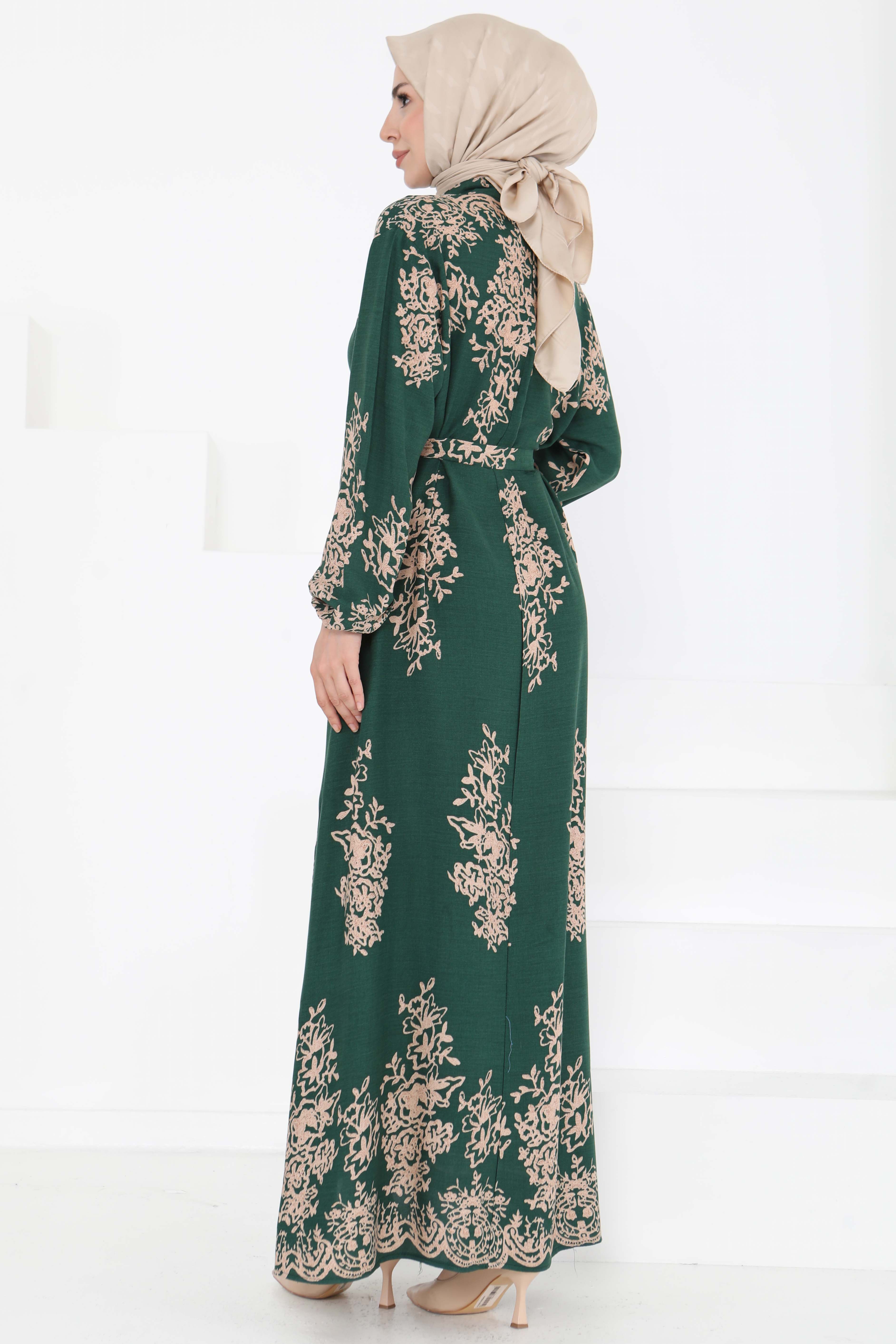 Kuşaklı Desenli Elbise - 27191 - 6