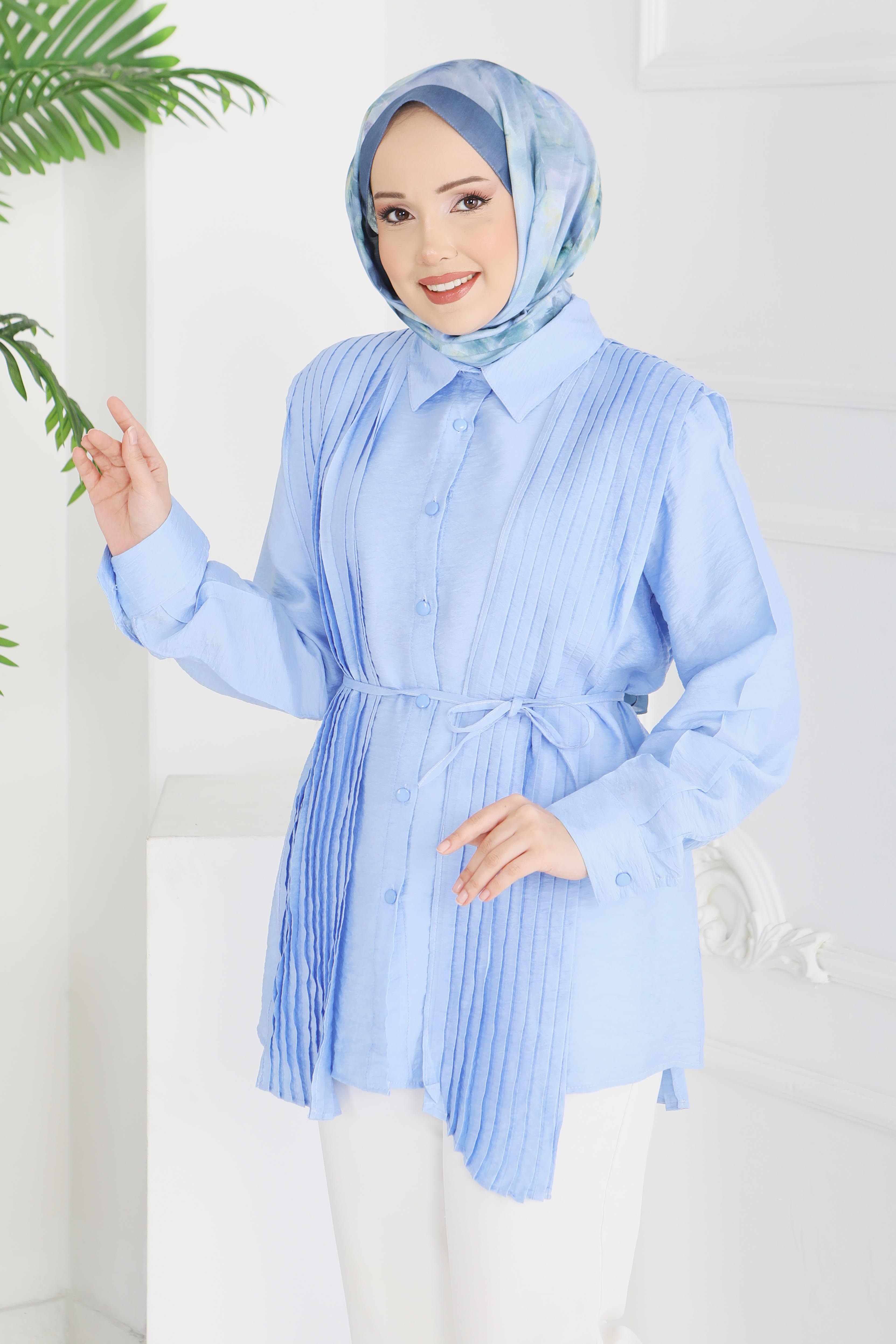 Kuşaklı Detaylı Tunik - 28212-BEBE-MAVI - 3