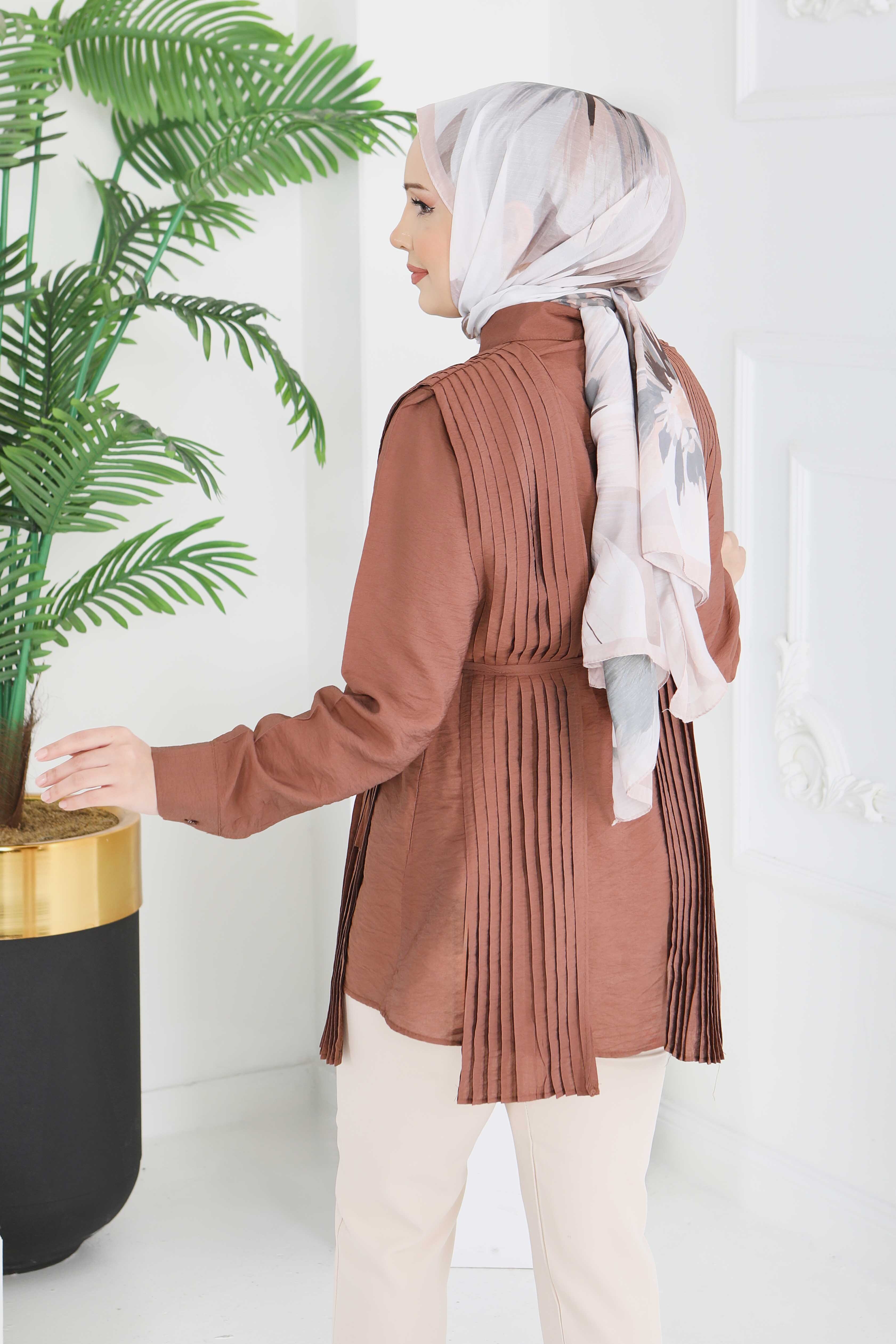 Kuşaklı Detaylı Tunik - 28212-KAHVE - 5