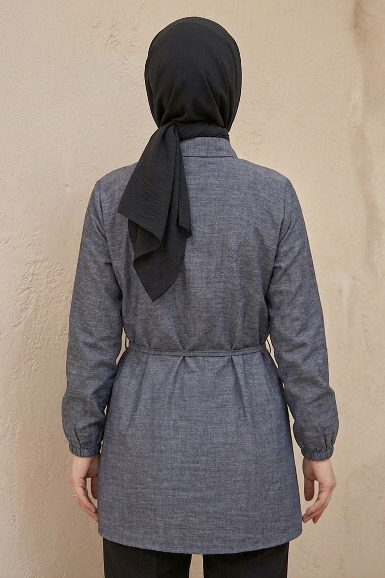 Kuşaklı Düğmeli Tunik - 1301-ANTRASIT - 4