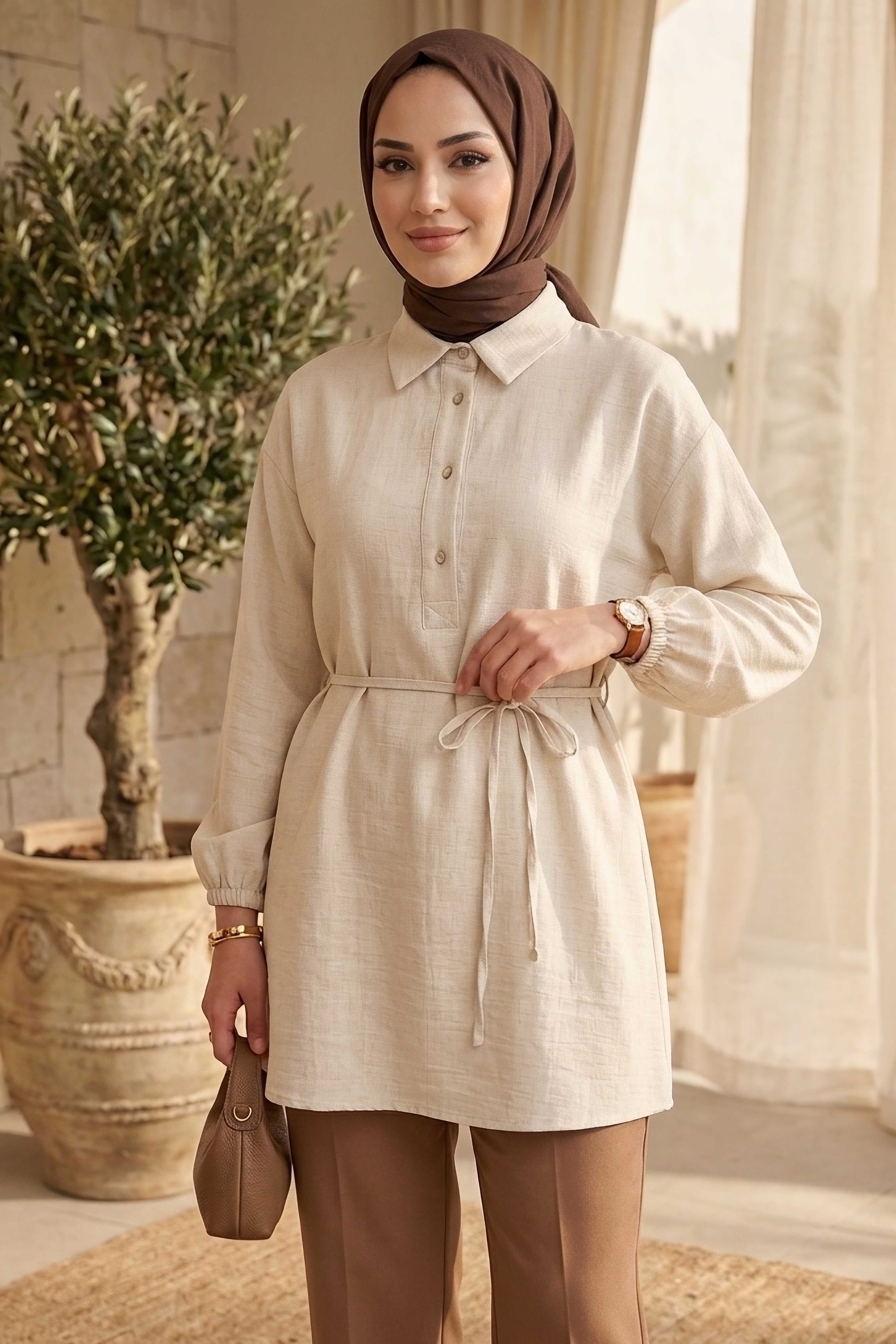 Kuşaklı Düğmeli Tunik - 1301-TAS - 1