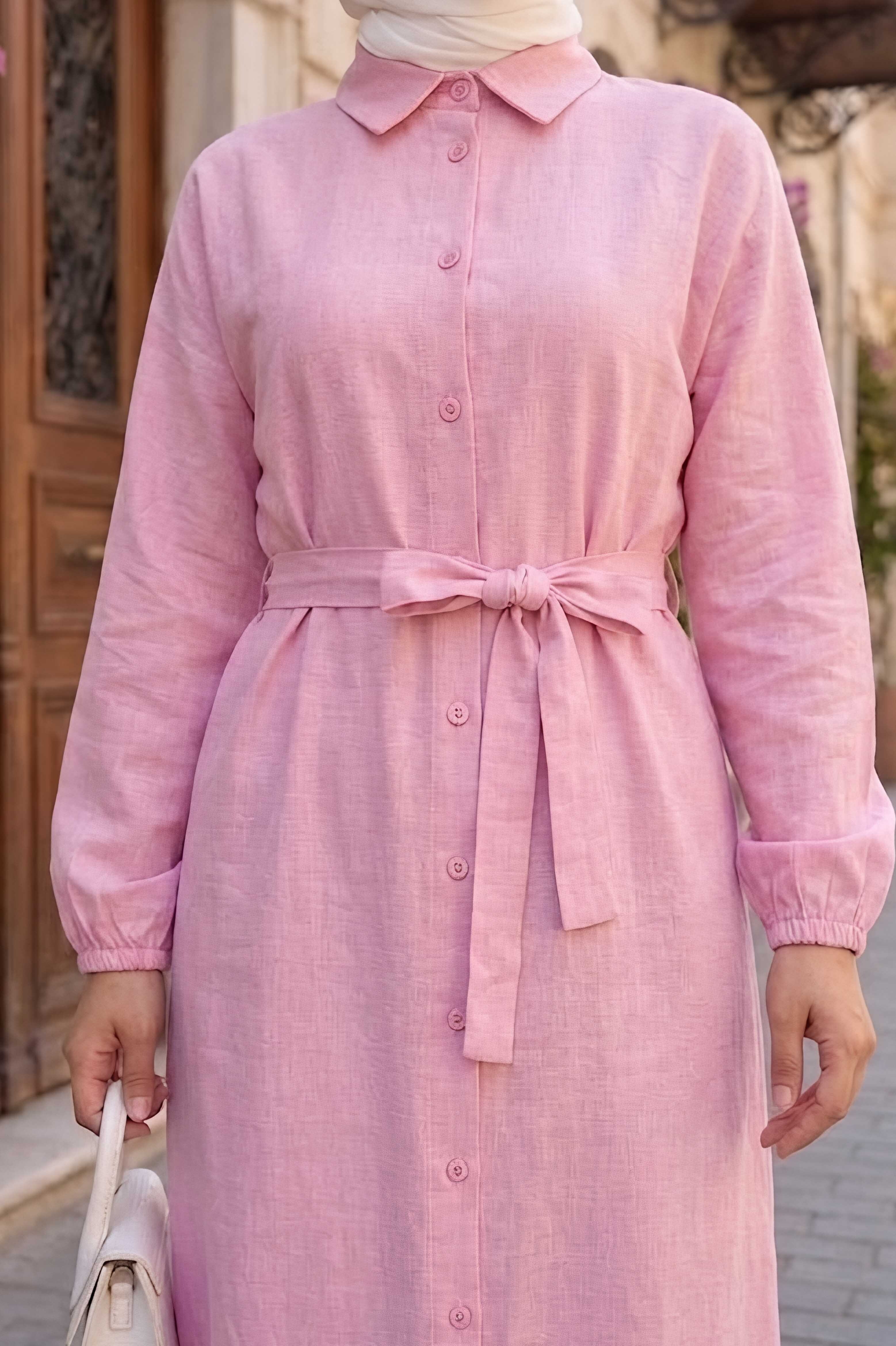 Kuşaklı Düğmeli Tunik Pembe - 28830-PEMBE - 3