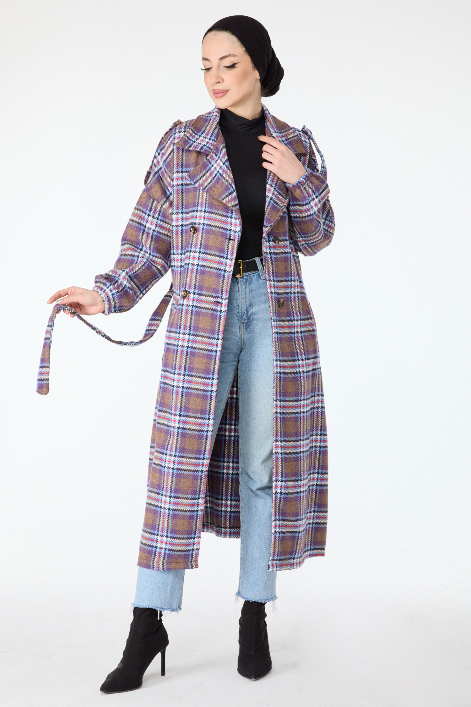 Kuşaklı Kaşe Kaban - 27736-LILA - 1