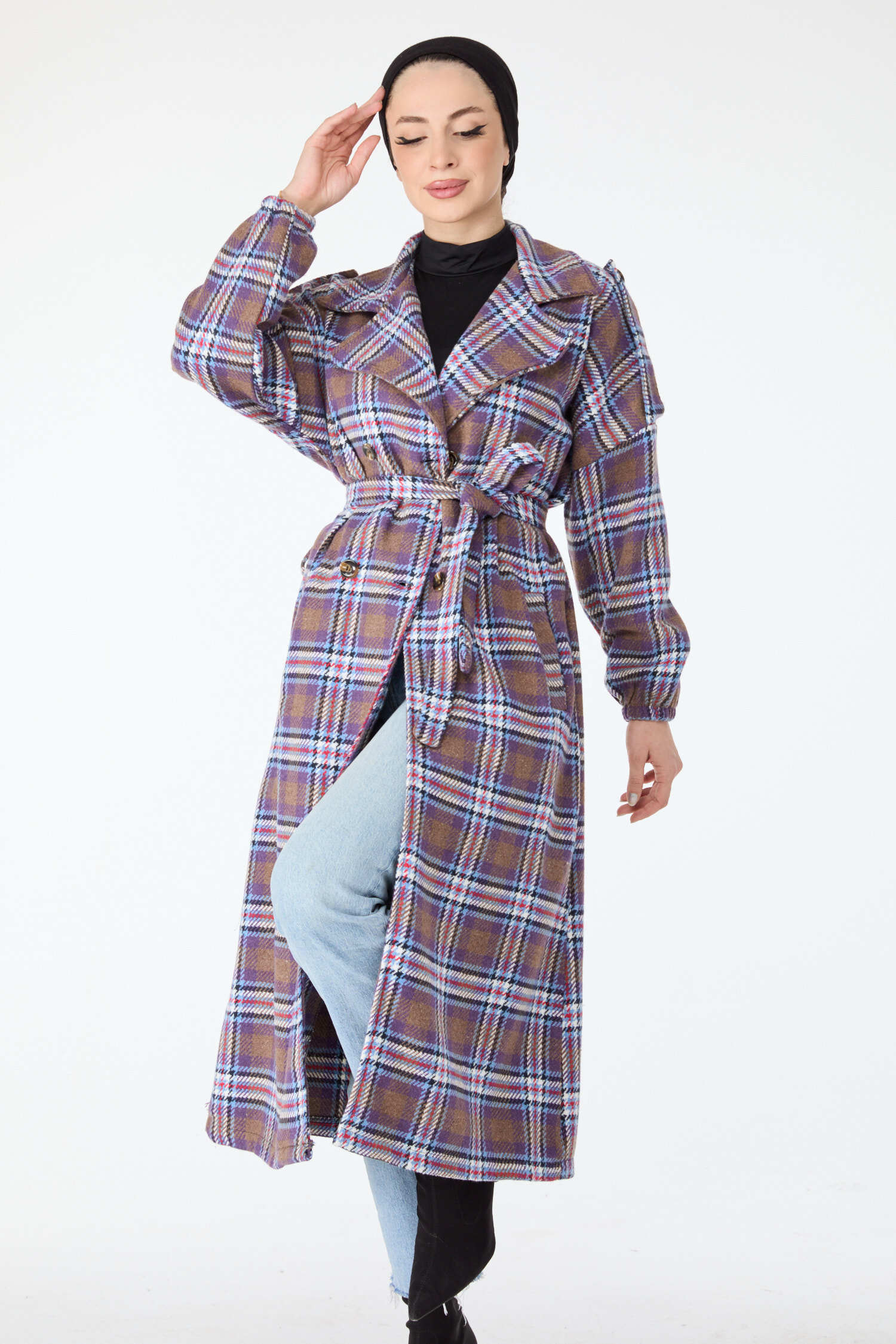 Kuşaklı Kaşe Kaban - 27736-LILA - 5