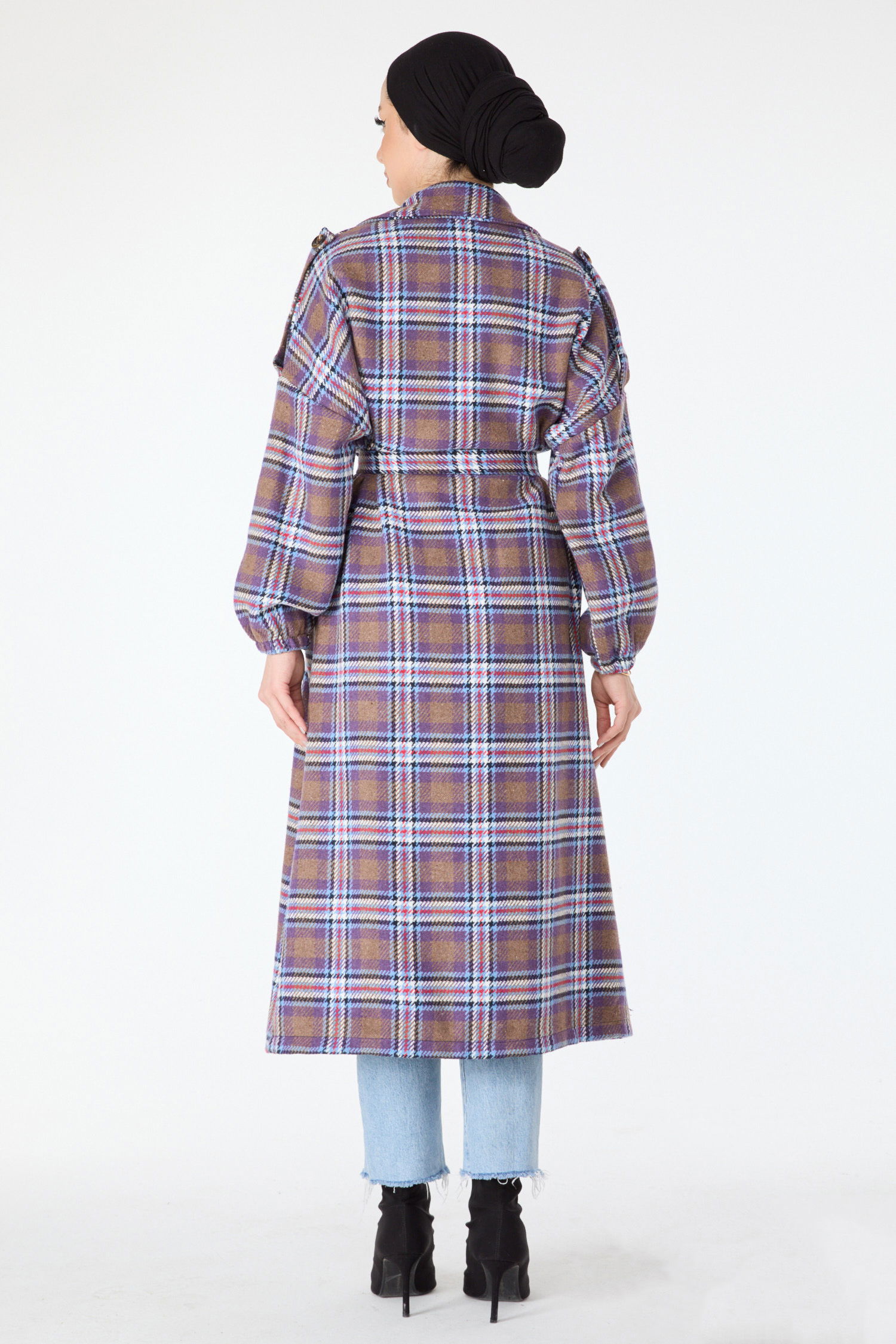 Kuşaklı Kaşe Kaban - 27736-LILA - 6