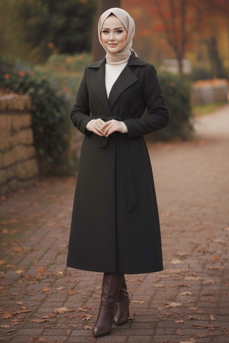 Kuşaklı Kaşe Kaban - 28009-SIYAH - TOFİSA