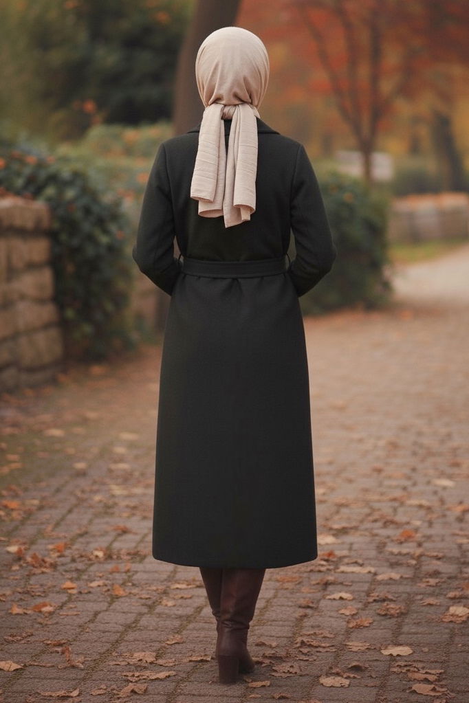 Kuşaklı Kaşe Kaban - 28009-SIYAH - TOFİSA