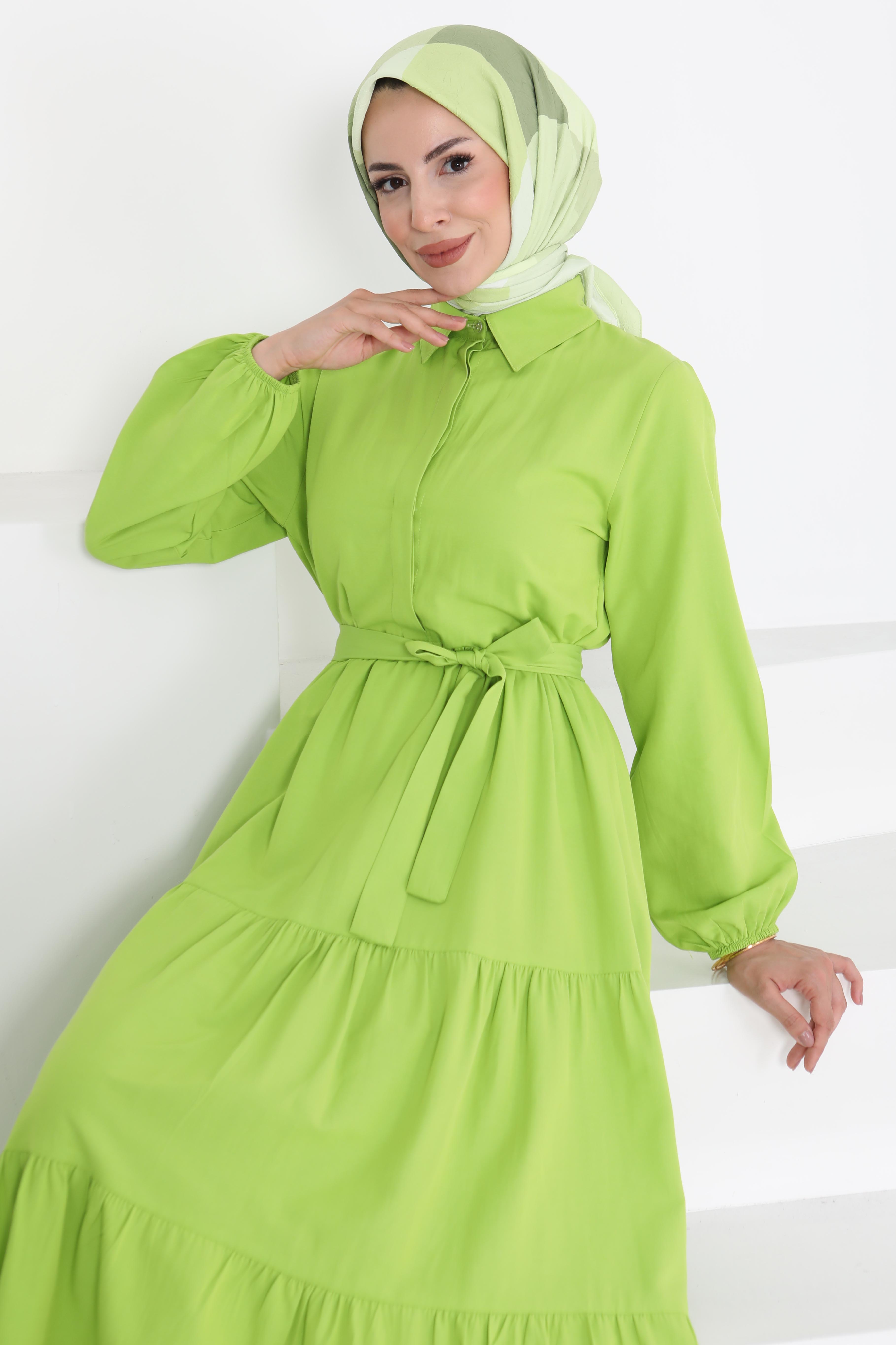 Kuşaklı Kat Kat Elbise - 27283 - 1