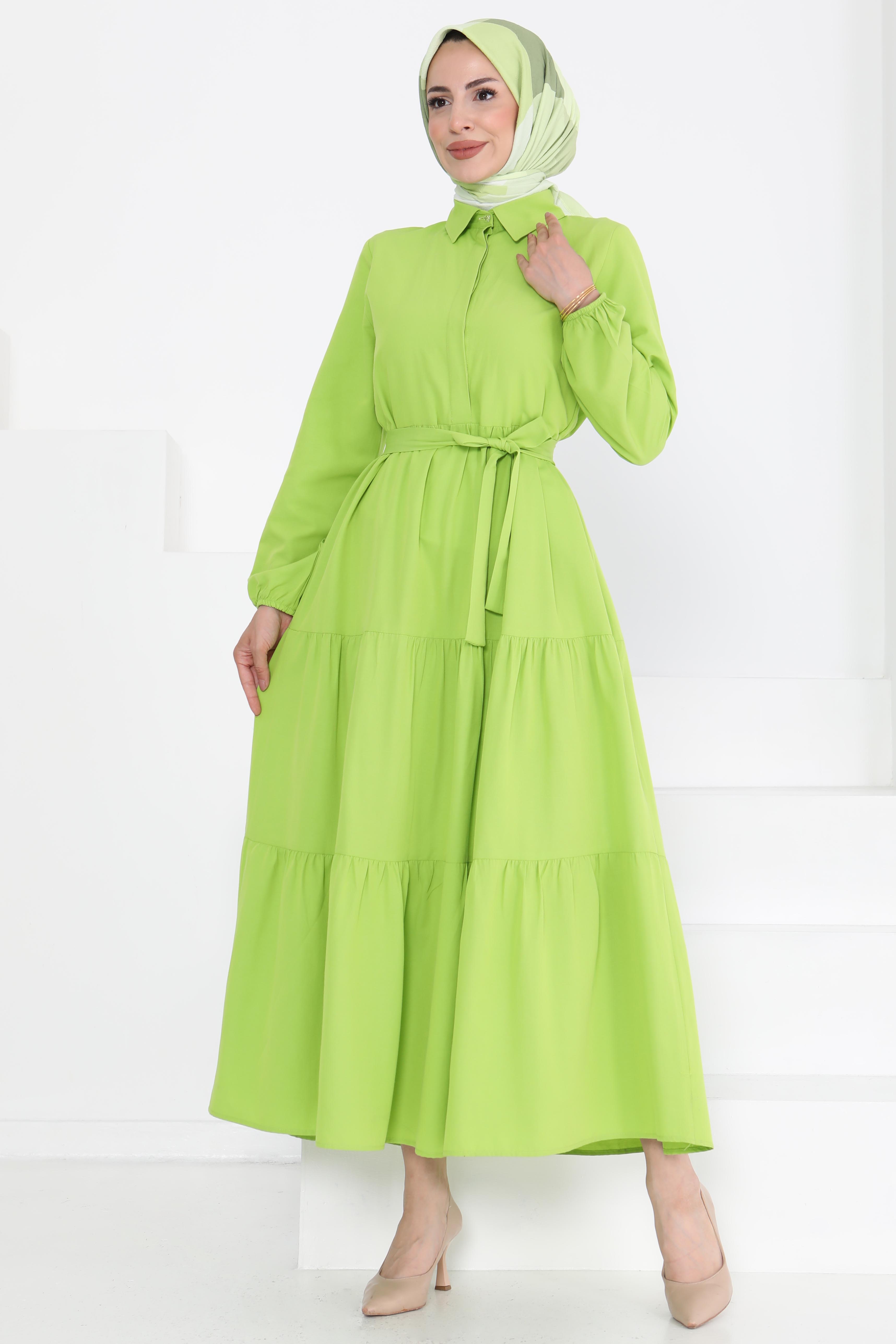 Kuşaklı Kat Kat Elbise - 27283 - 3