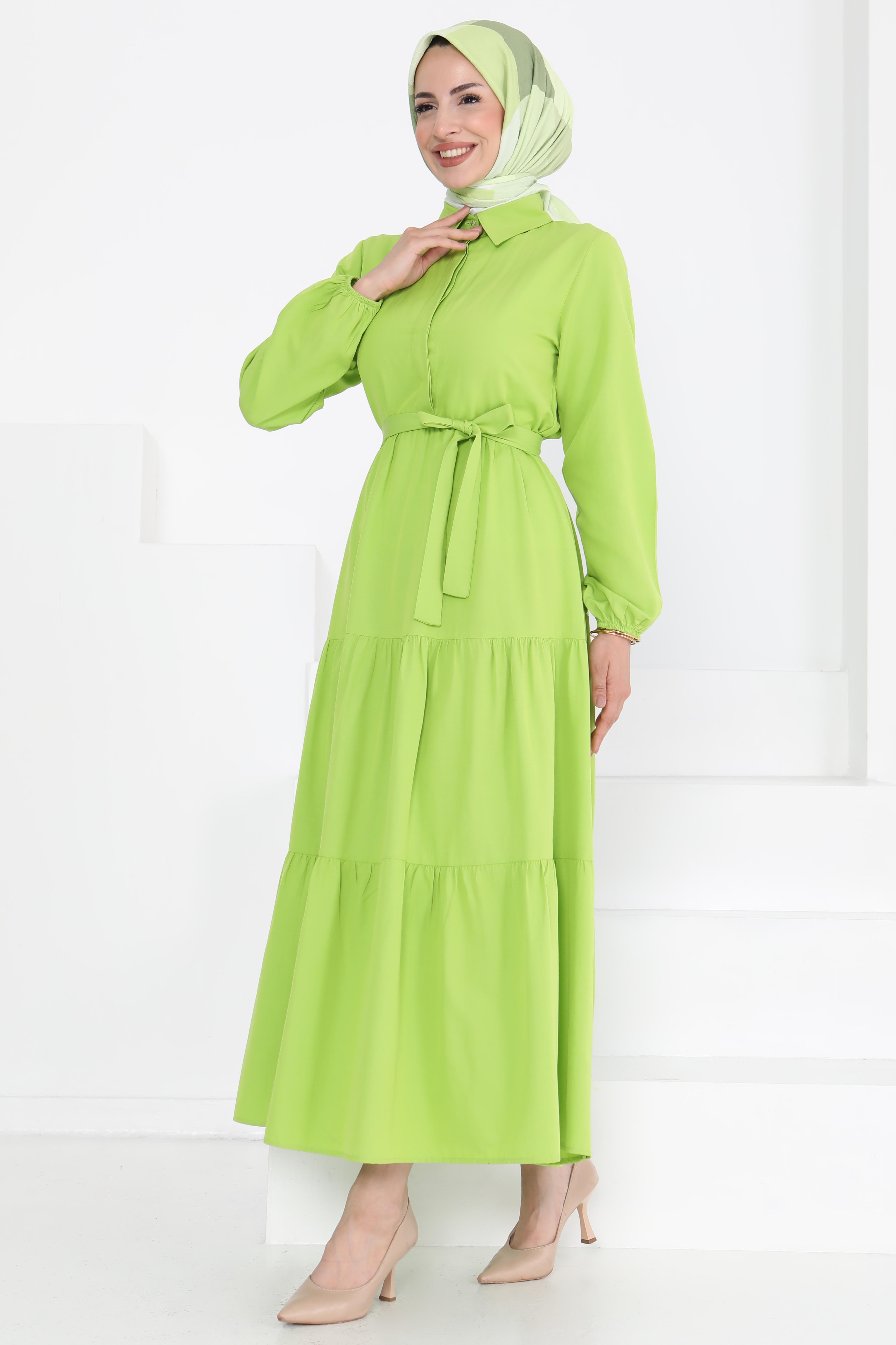 Kuşaklı Kat Kat Elbise - 27283 - 4