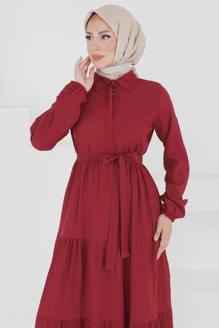 Kuşaklı Kat Kat Elbise - 27345 - TOFİSA