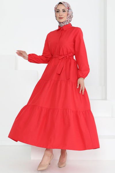 Kuşaklı Kat Kat Elbise - 27283 