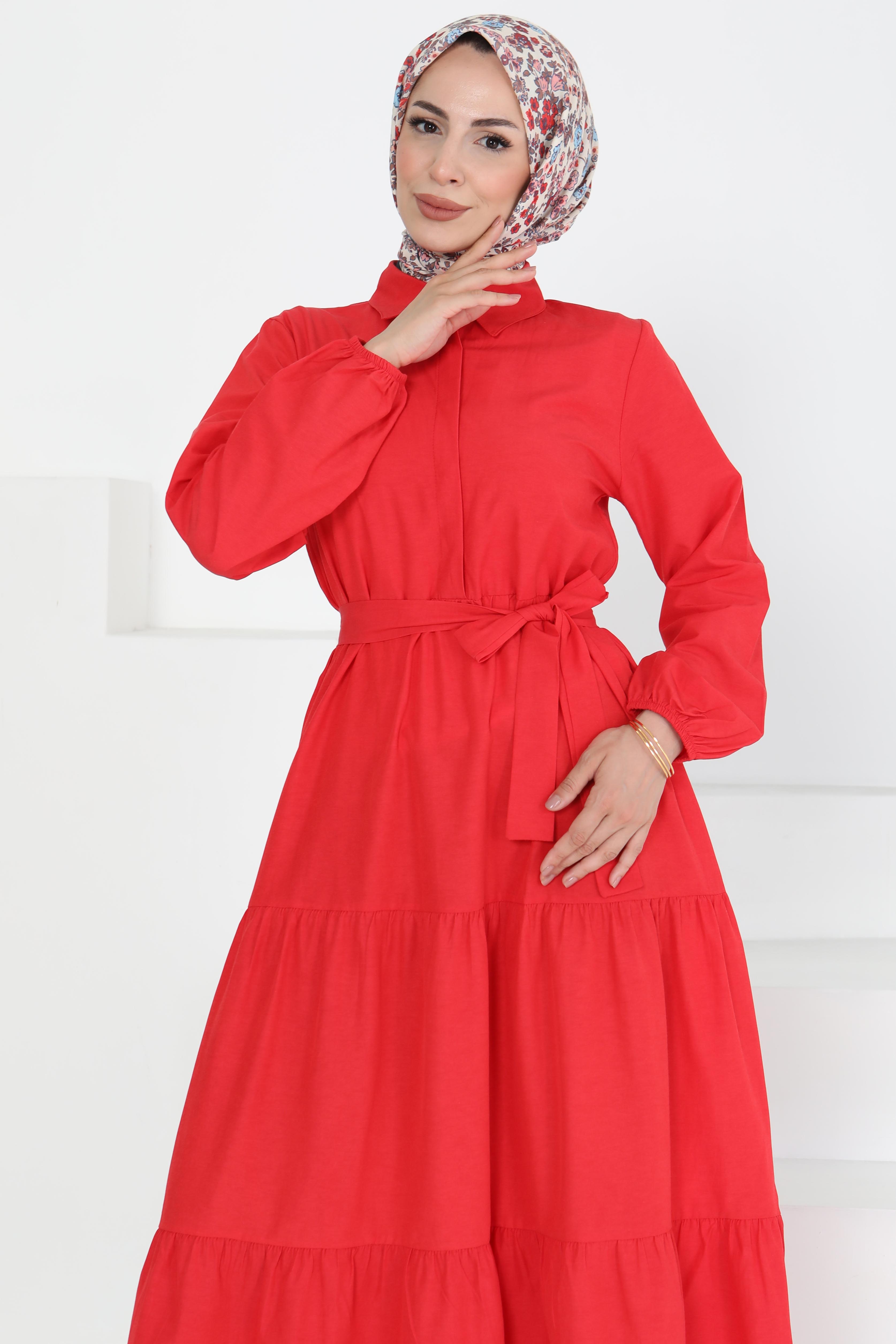 Kuşaklı Kat Kat Elbise - 27283 - 3