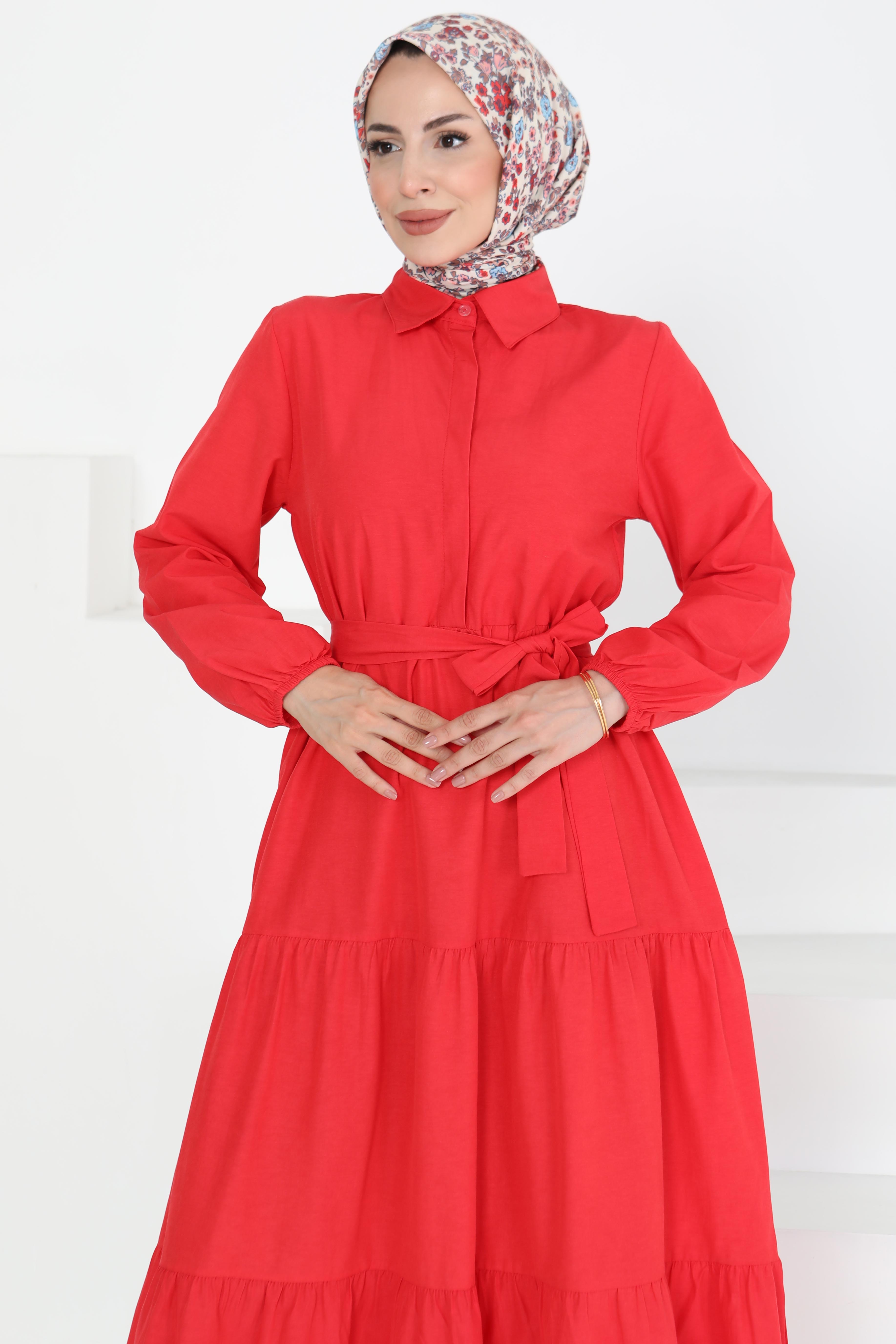 Kuşaklı Kat Kat Elbise - 27283 - 5