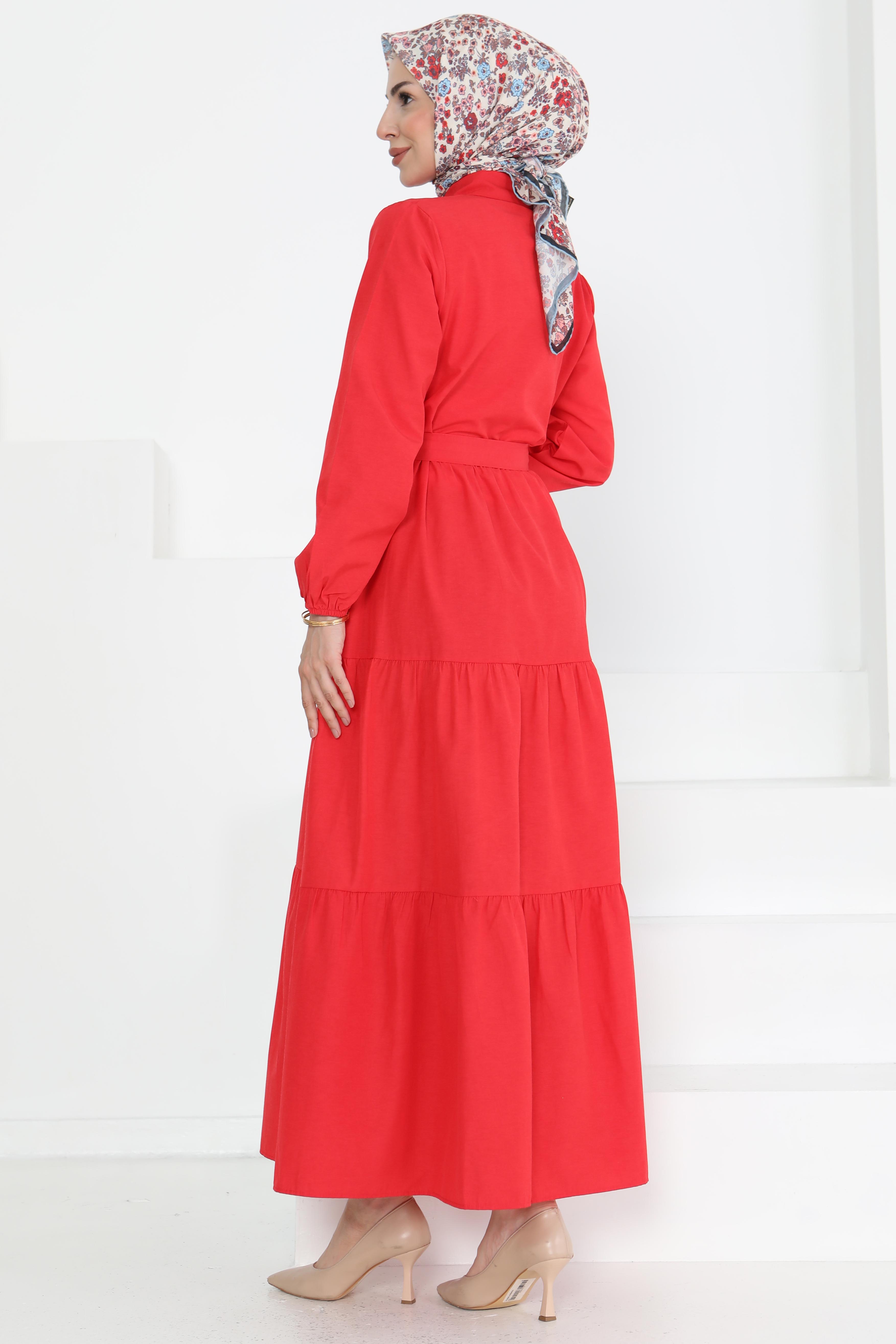 Kuşaklı Kat Kat Elbise - 27283 - 7