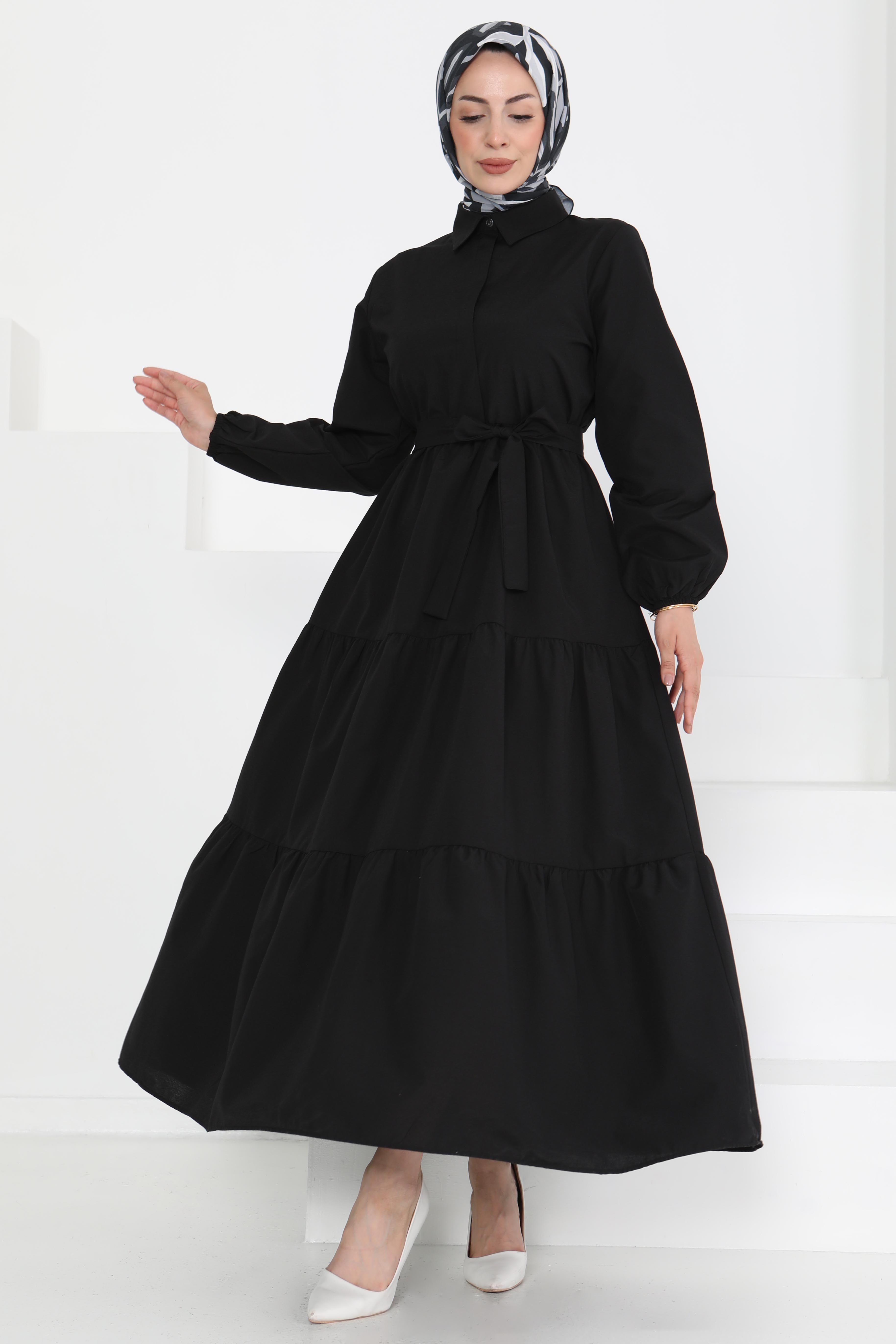 Kuşaklı Kat Kat Elbise - 27283 - 1