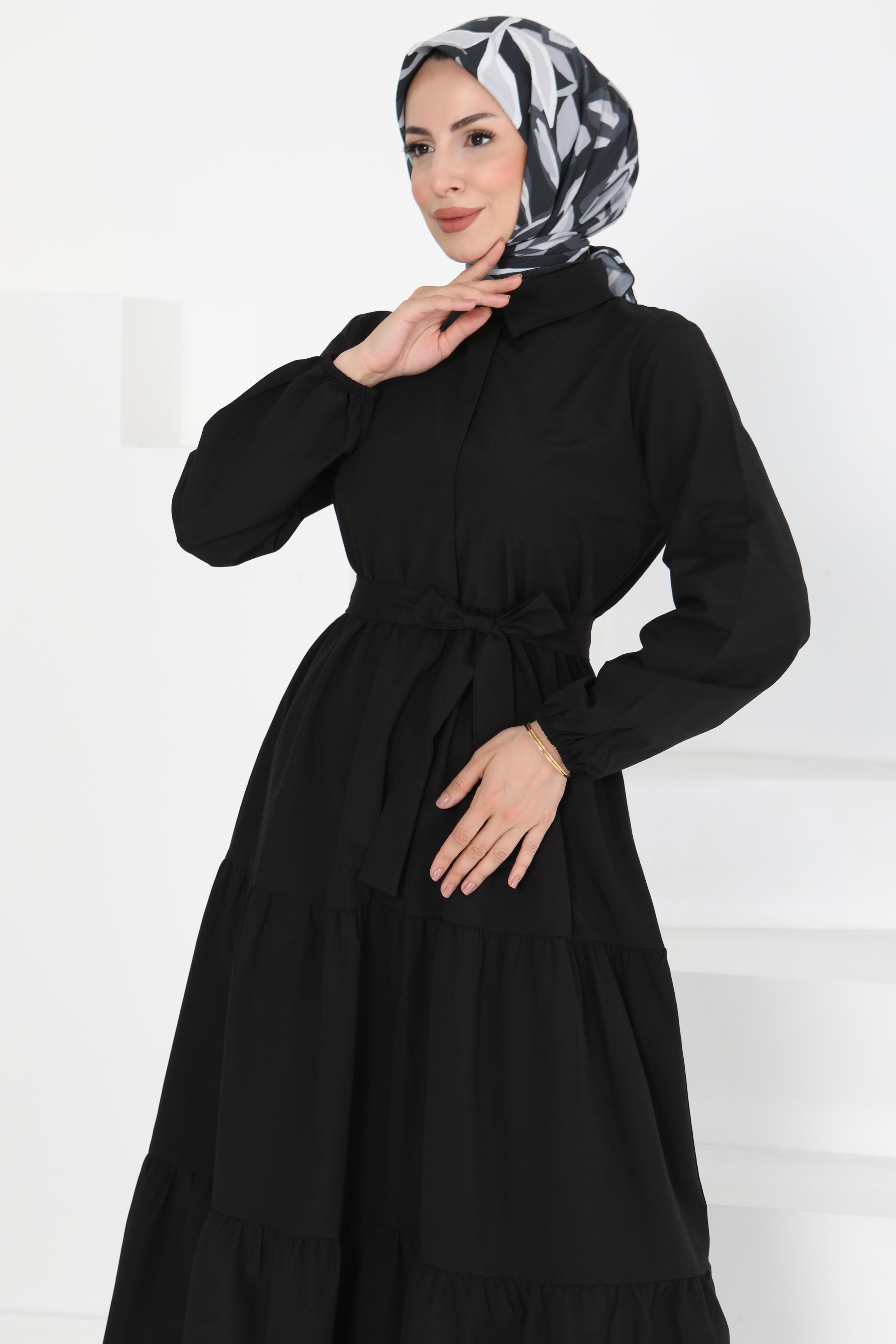 Kuşaklı Kat Kat Elbise - 27283 - 2