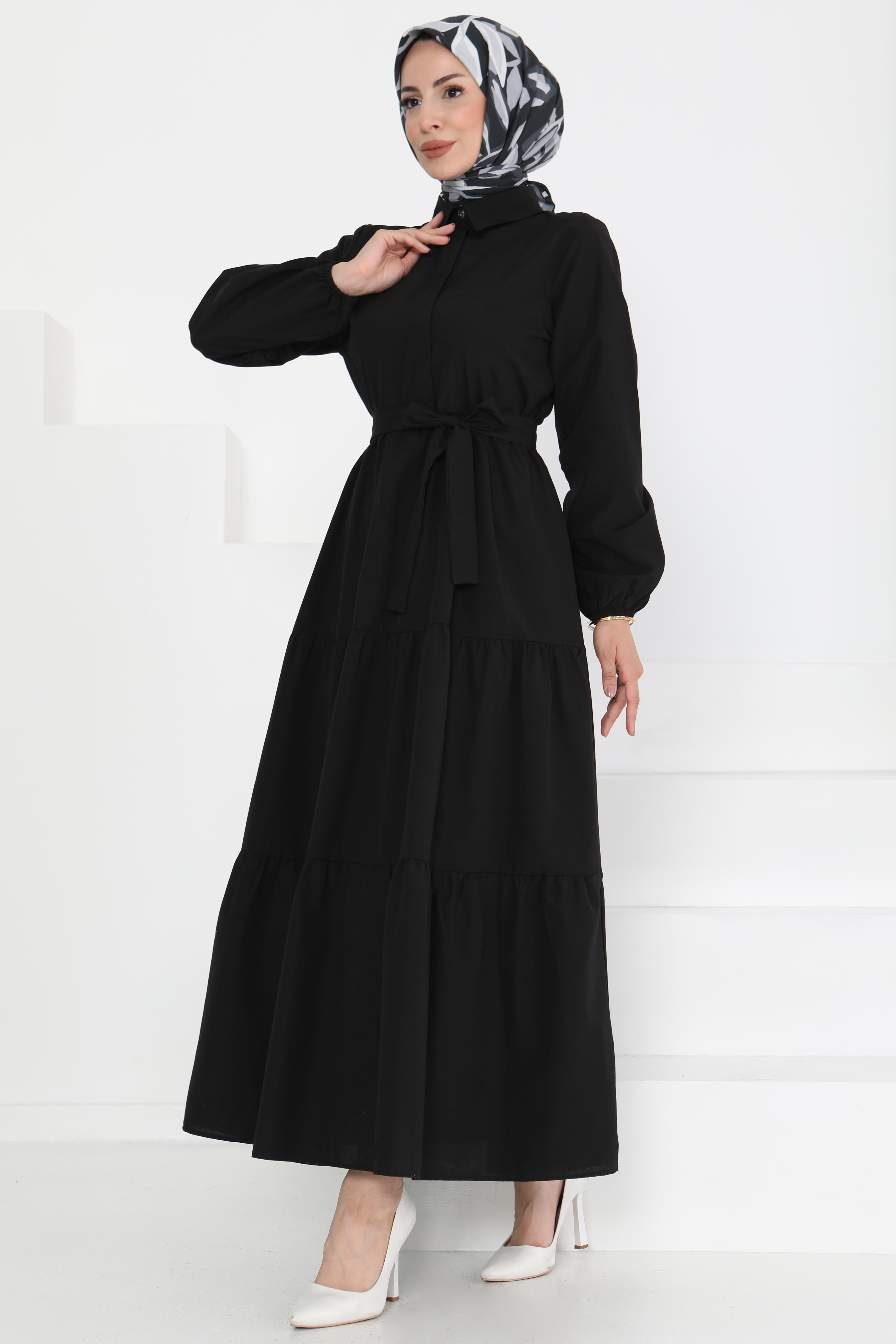 Kuşaklı Kat Kat Elbise - 27283 - 3