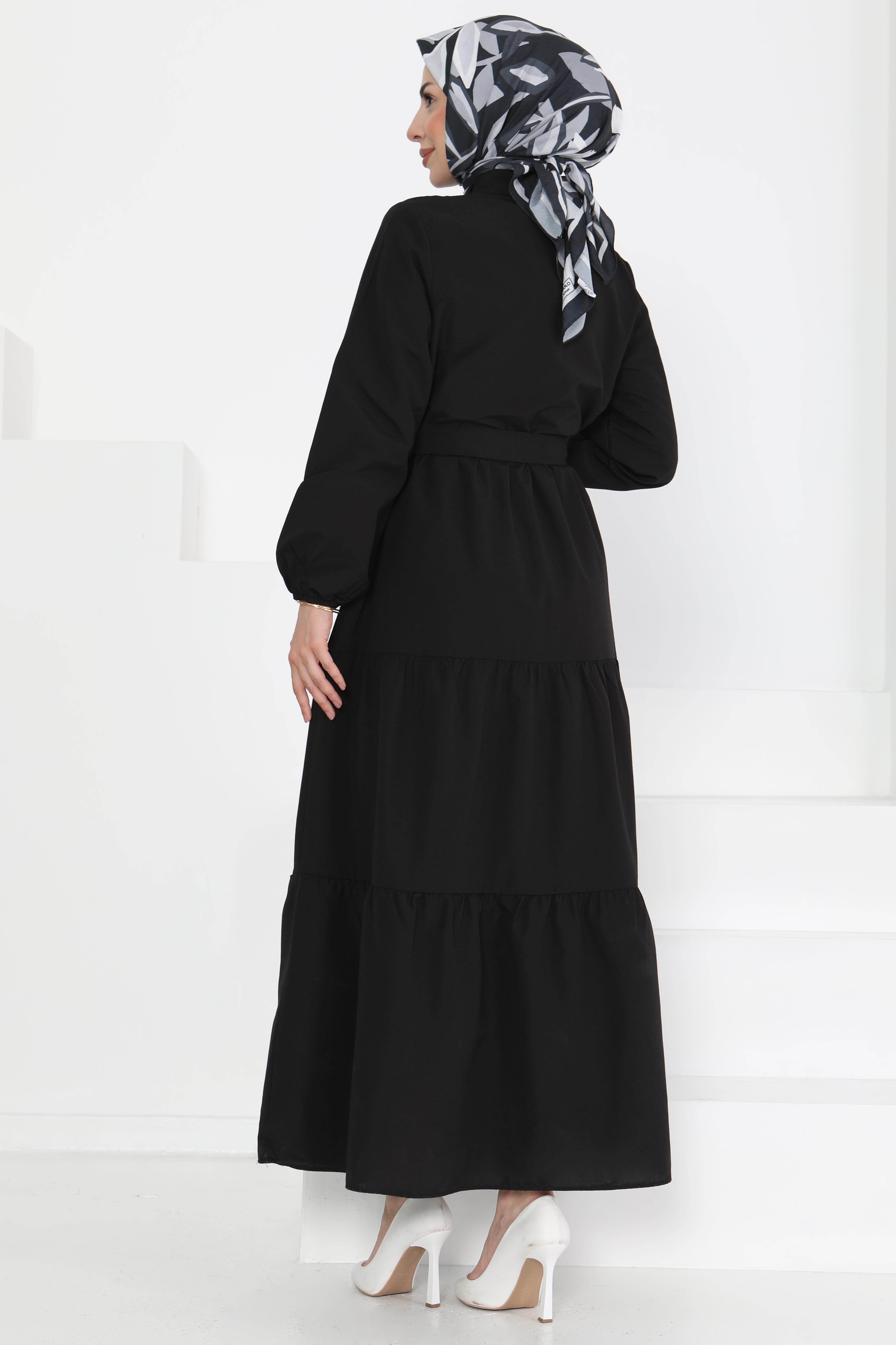 Kuşaklı Kat Kat Elbise - 27283 - 6