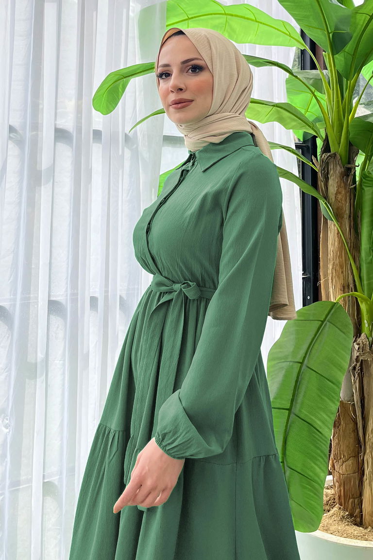 Kuşaklı Kat Kat Elbise - 27345 - TOFİSA