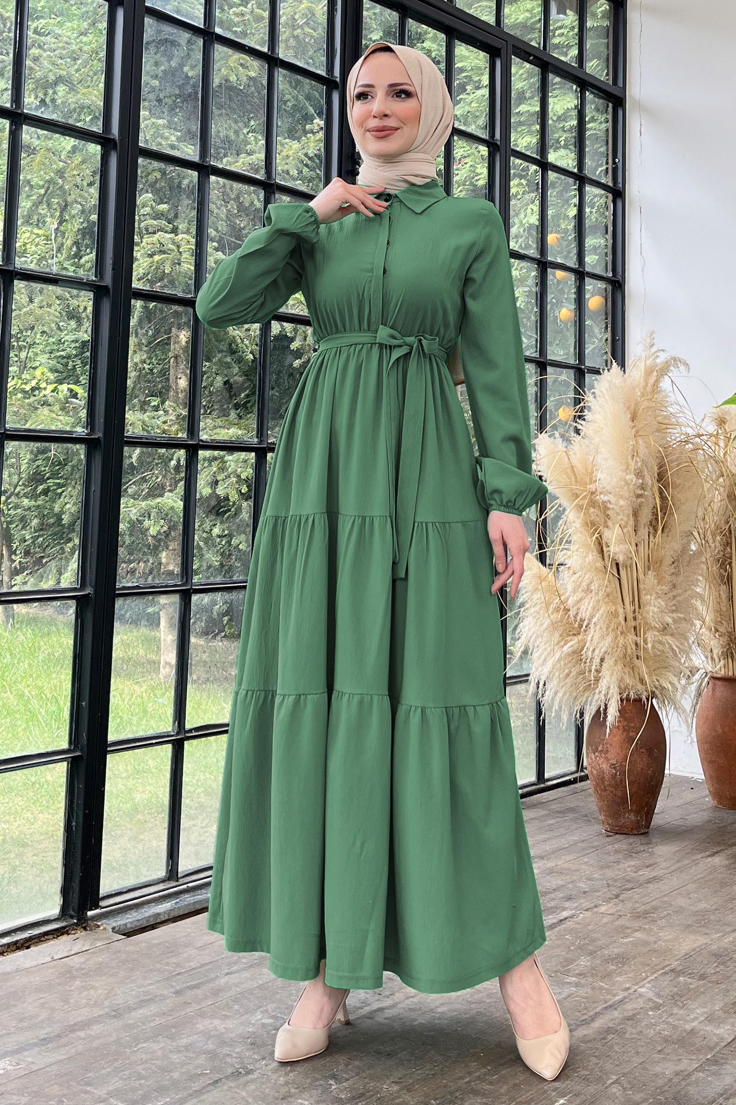 Kuşaklı Kat Kat Elbise - 27345 - 3