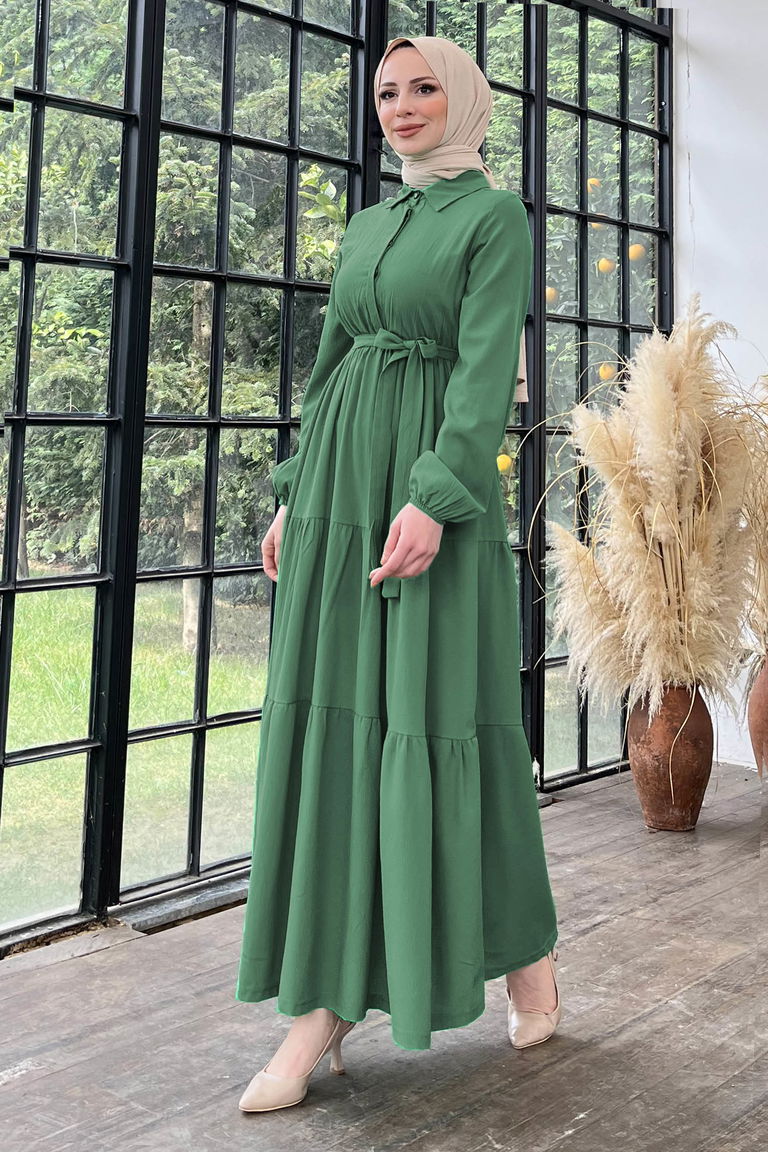 Kuşaklı Kat Kat Elbise - 27345 - TOFİSA