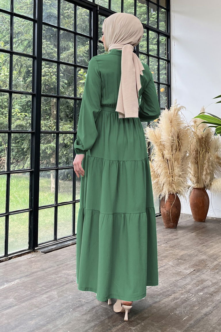 Kuşaklı Kat Kat Elbise - 27345 - TOFİSA