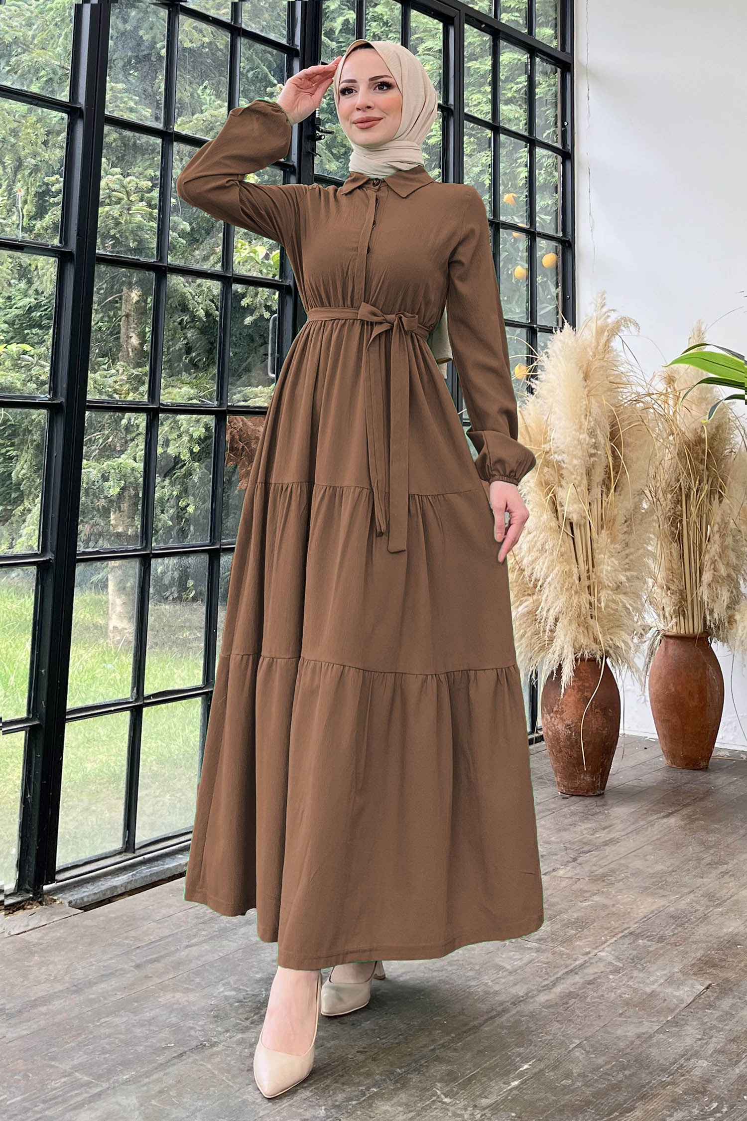 Kuşaklı Kat Kat Elbise - 27345 - 4