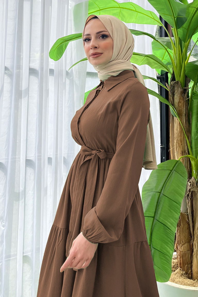 Kuşaklı Kat Kat Elbise - 27345 - TOFİSA