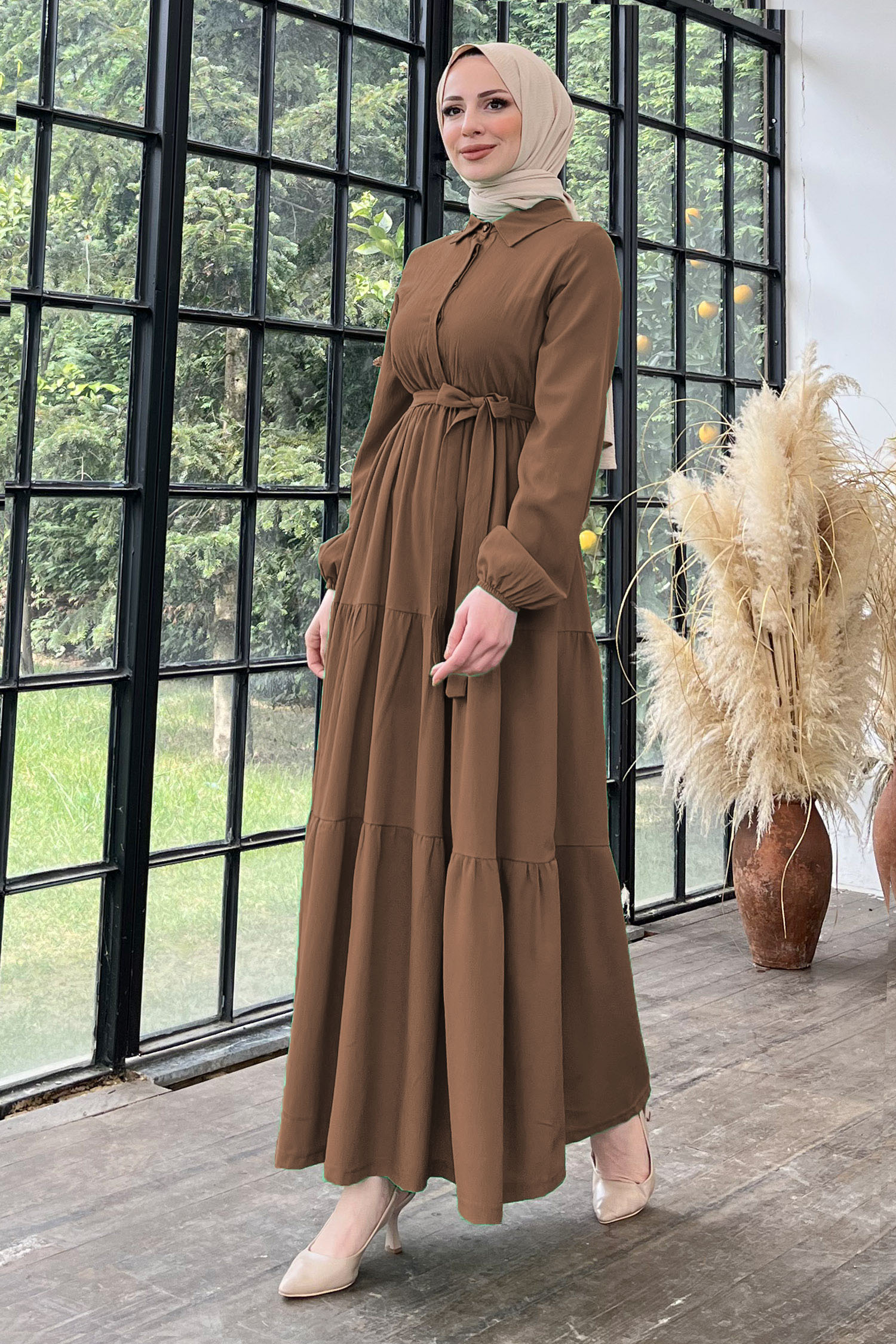 Kuşaklı Kat Kat Elbise - 27345 - 2