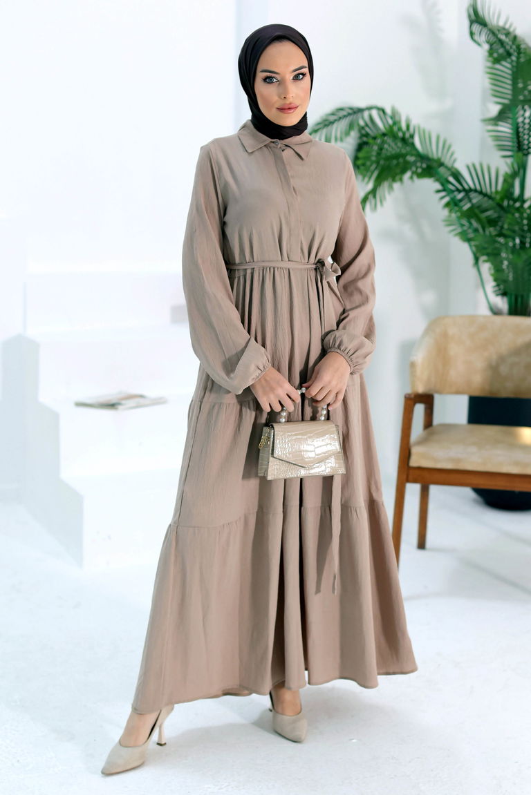 Kuşaklı Kat Kat Elbise - 27345 - TOFİSA