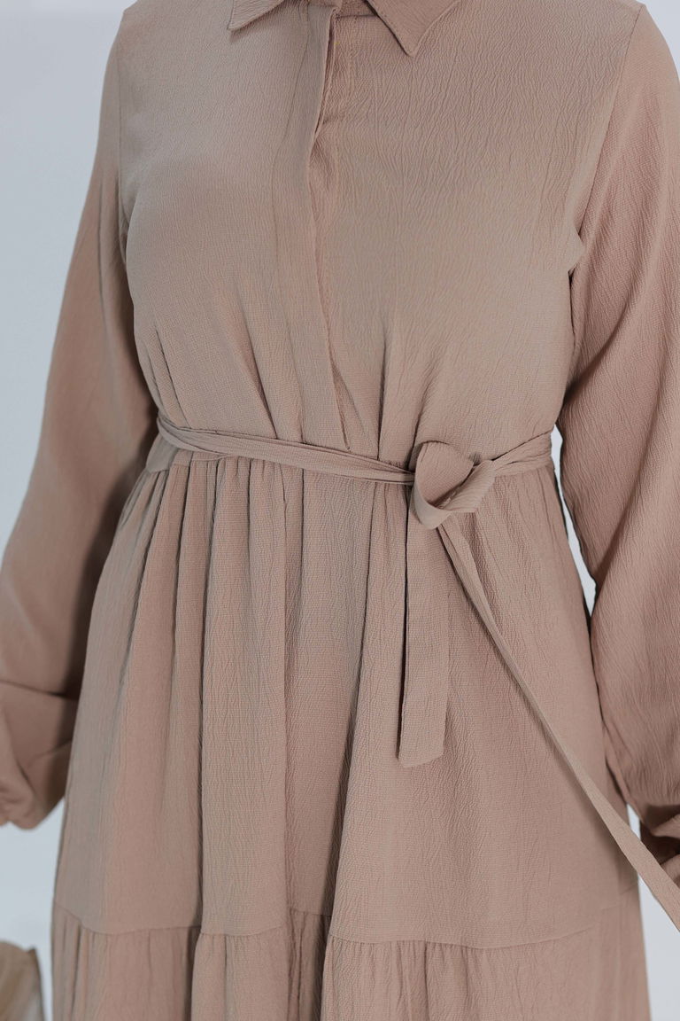 Kuşaklı Kat Kat Elbise - 27345 - TOFİSA