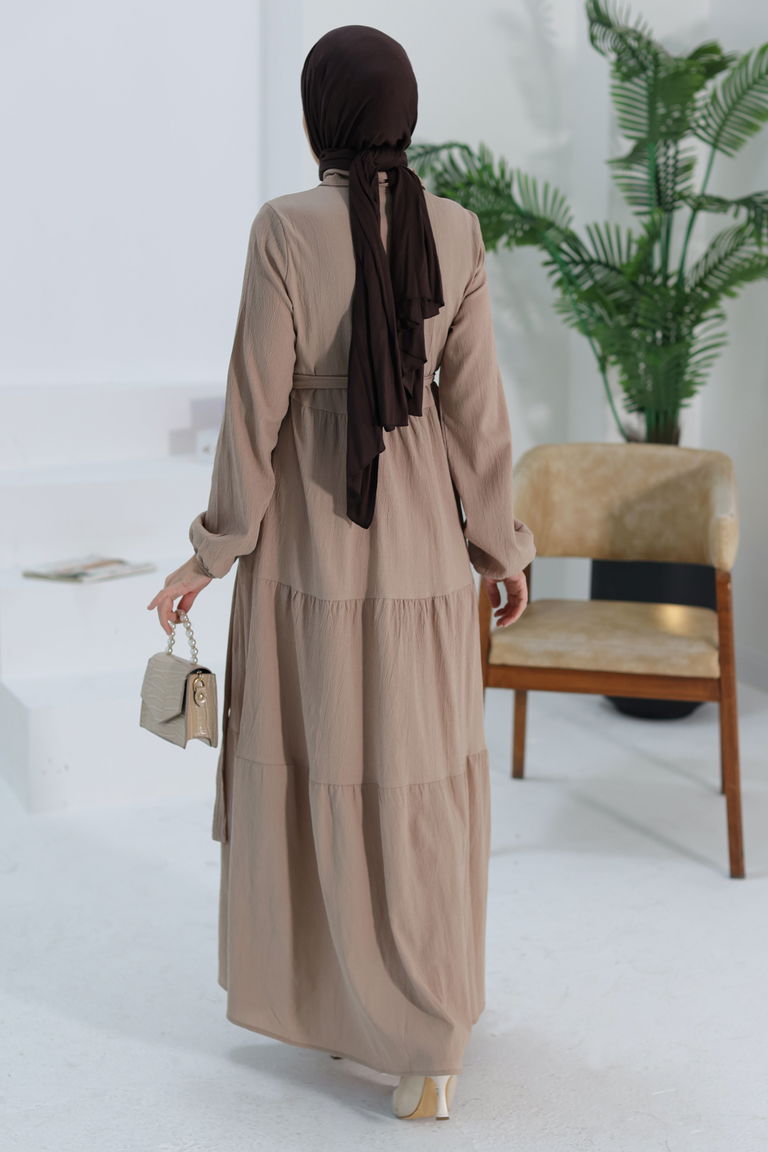 Kuşaklı Kat Kat Elbise - 27345 - TOFİSA