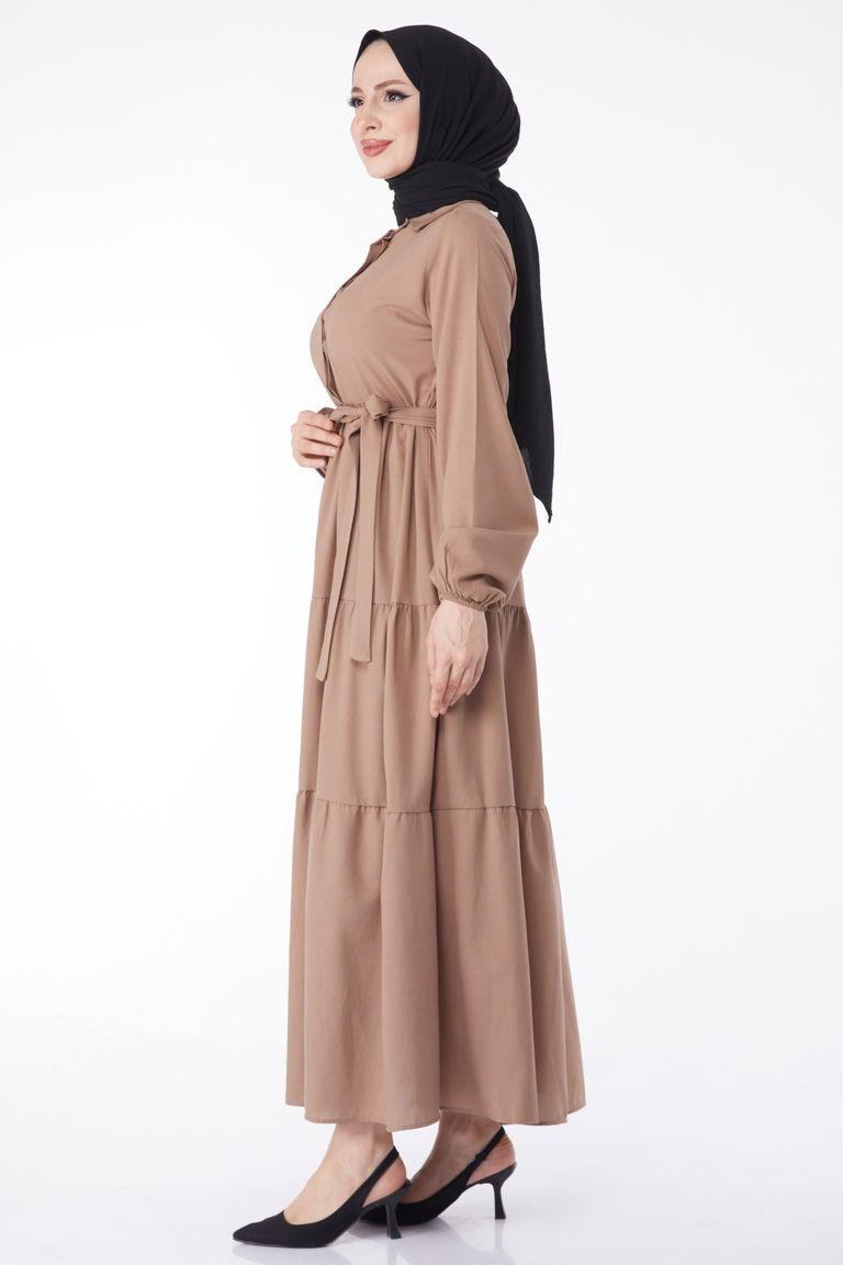 Kuşaklı Kat Kat Elbise - 27345 - TOFİSA