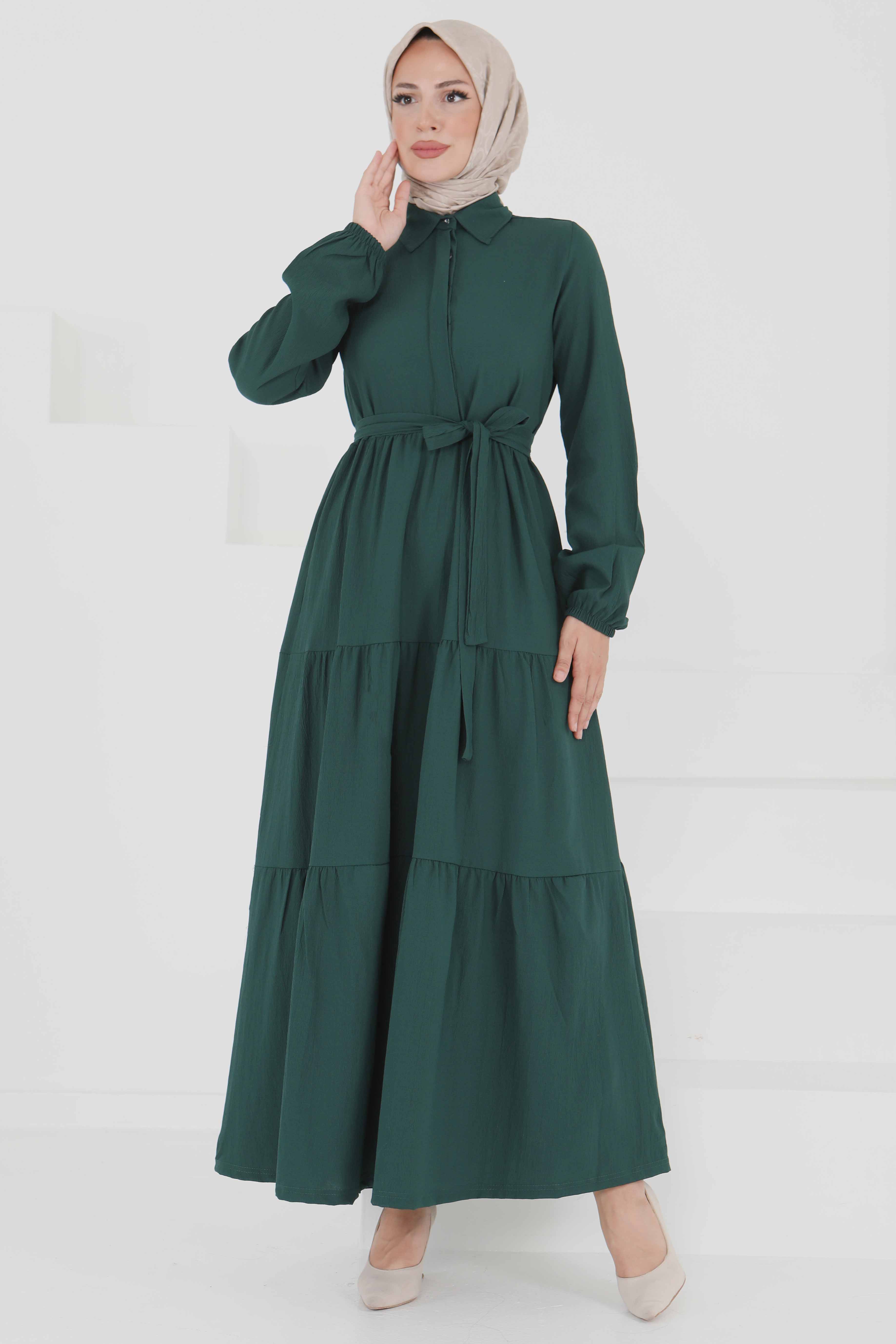 Kuşaklı Kat Kat Elbise - 27345 - 7