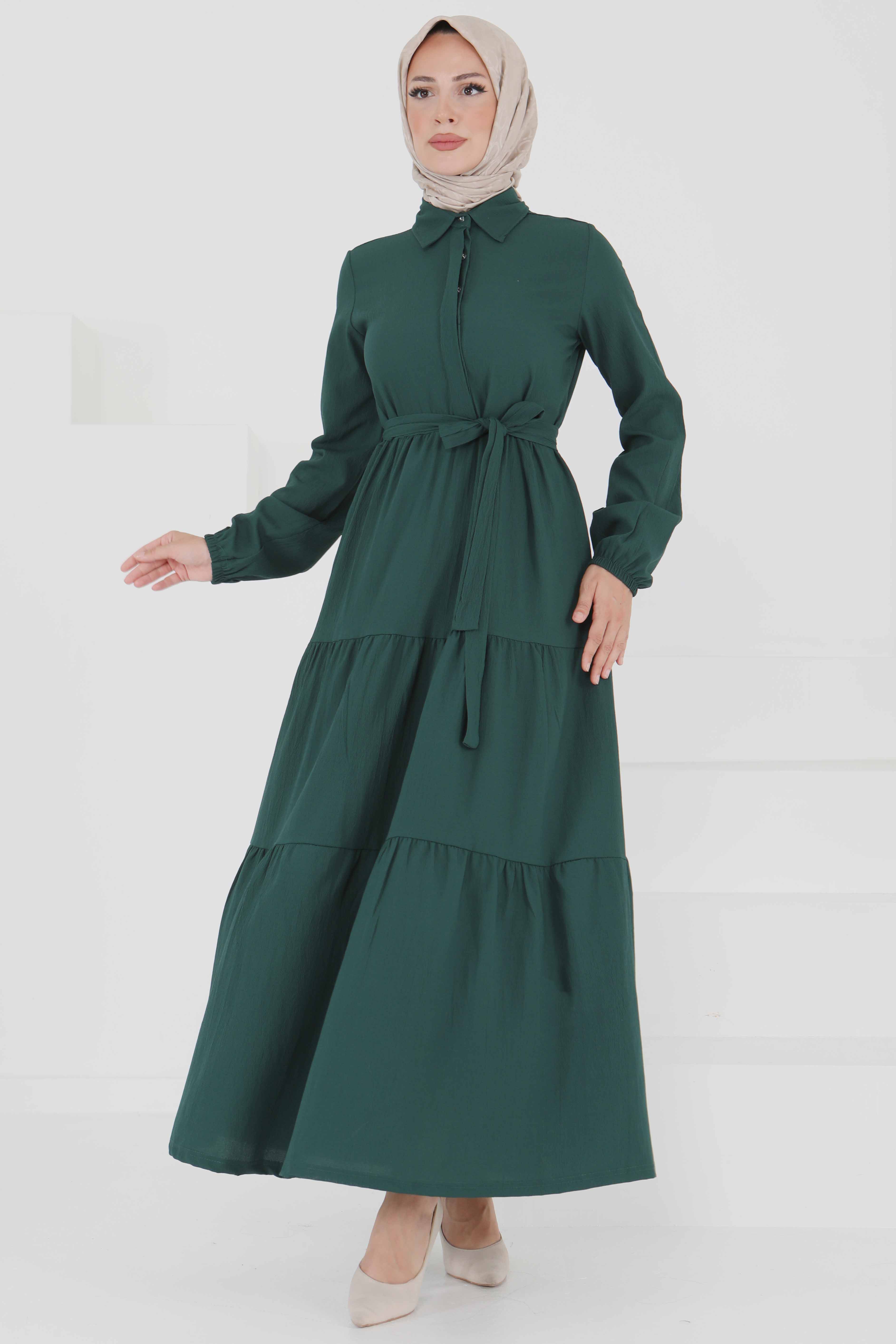 Kuşaklı Kat Kat Elbise - 27345 - 8