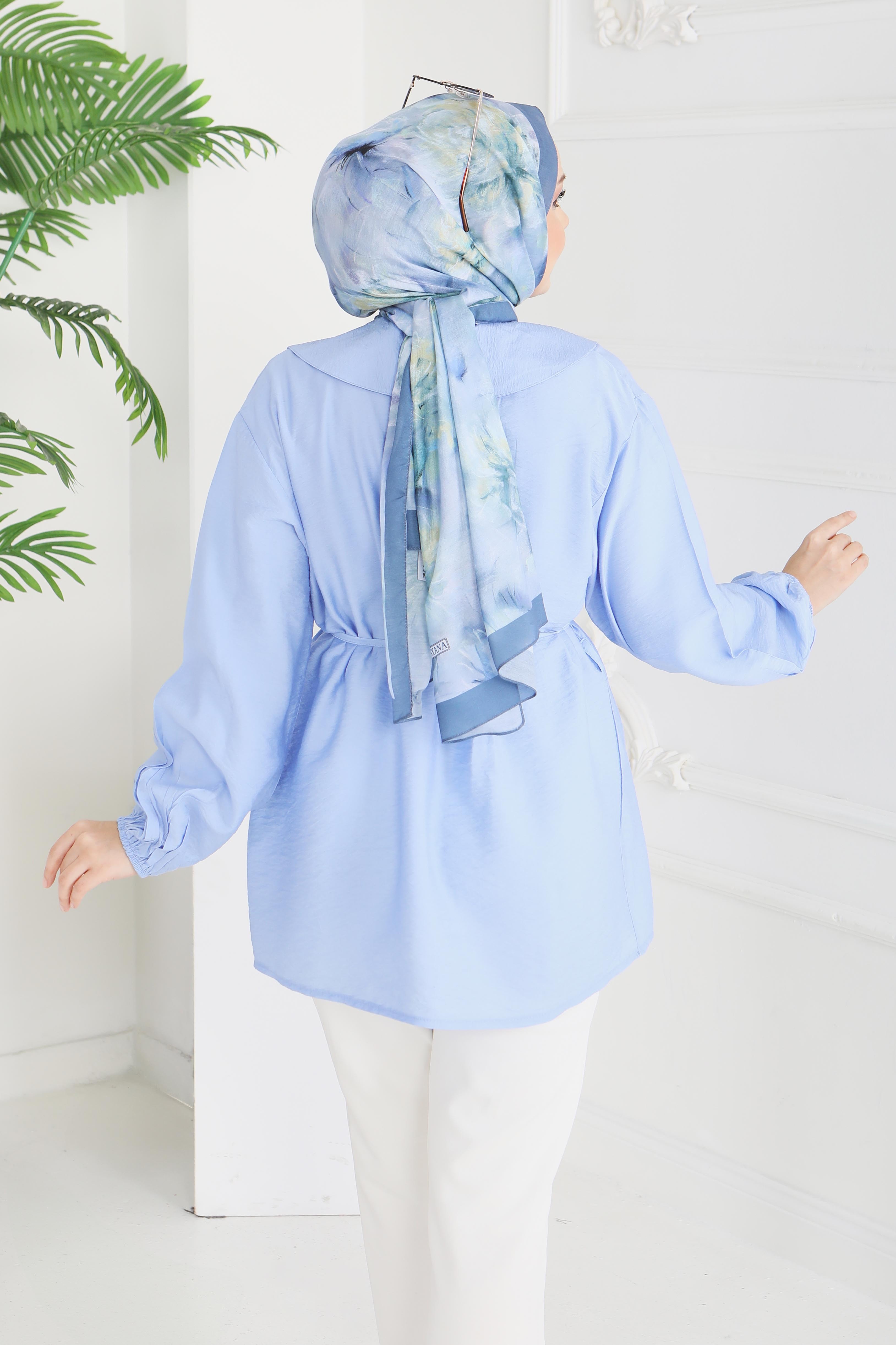 Kuşaklı Kol Ucu Lastikli Tunik - 28214-BEBE-MAVI - 4