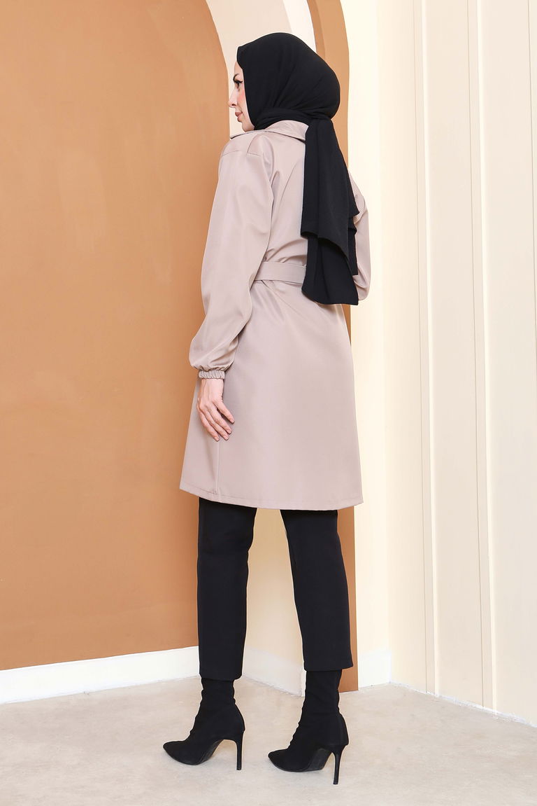 Kuşaklı Kolu Lastikli Miranda Trençkot - 27799-BEJ - TOFİSA