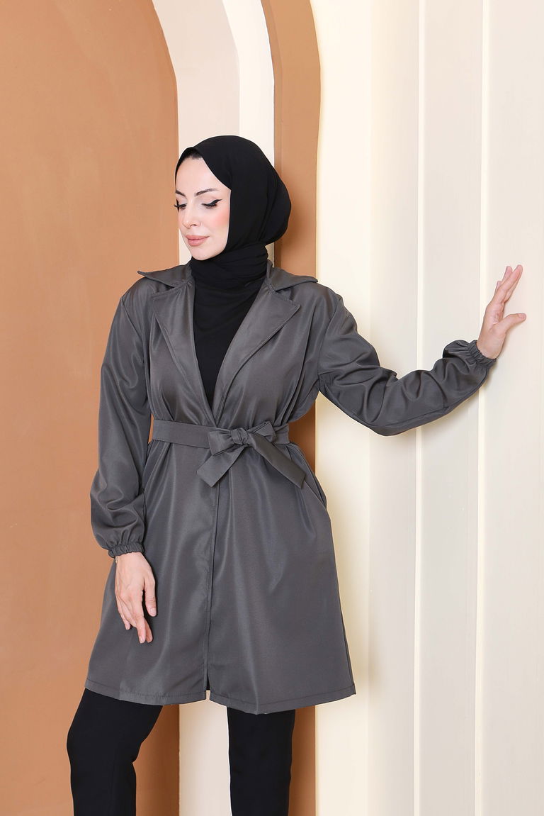 Kuşaklı Kolu Lastikli Miranda Trençkot - 27799-HAKI - TOFİSA