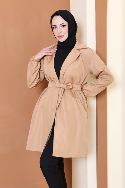 Kuşaklı Kolu Lastikli Miranda Trençkot - 27799-TABA 