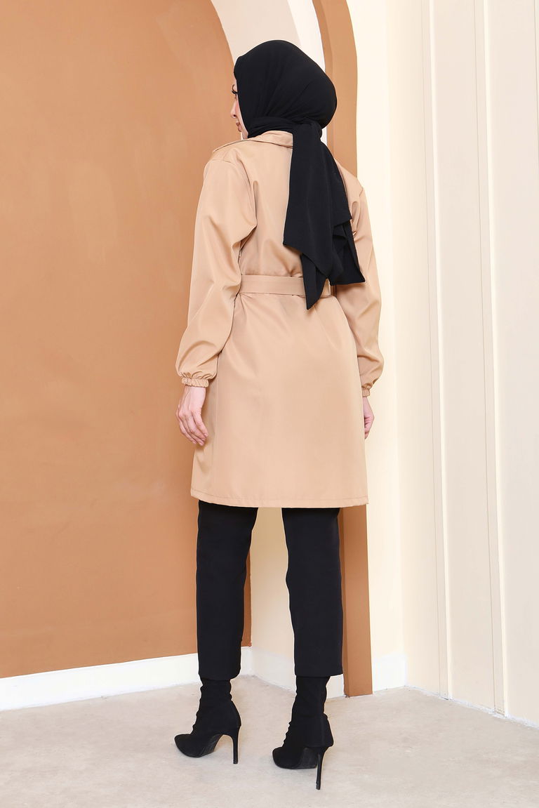 Kuşaklı Kolu Lastikli Miranda Trençkot - 27799-TABA - TOFİSA