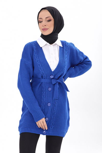 Kuşaklı Örgü Detaylı Triko Hırka - 27652 