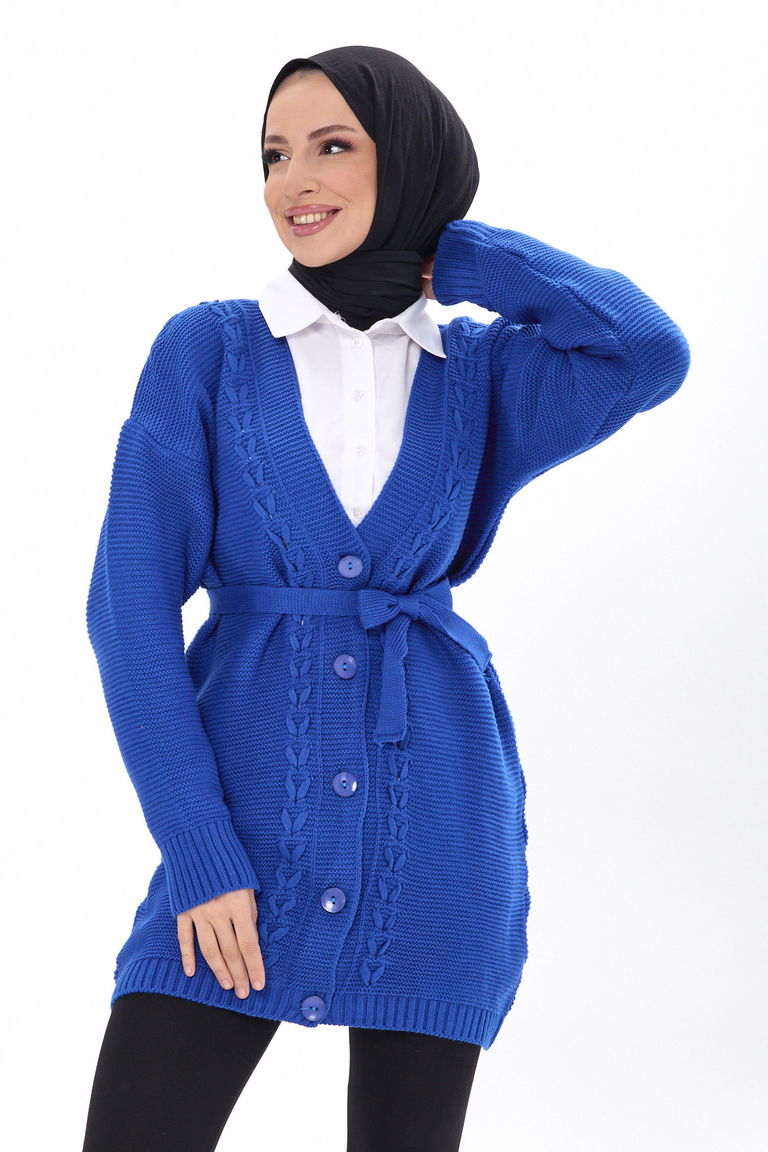 Kuşaklı Örgü Detaylı Triko Hırka - 27652 - TOFİSA