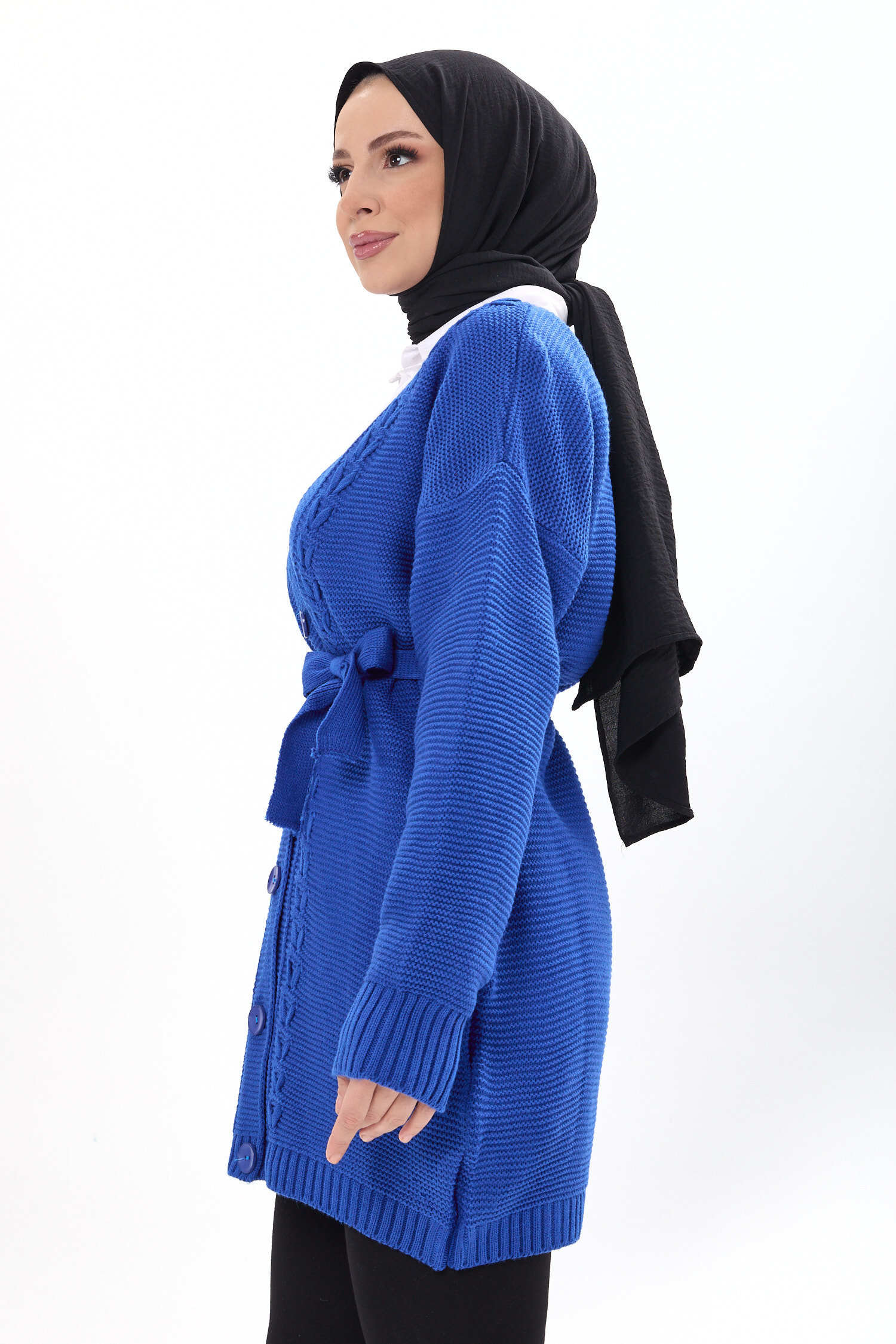 Kuşaklı Örgü Detaylı Triko Hırka - 27652 - 3