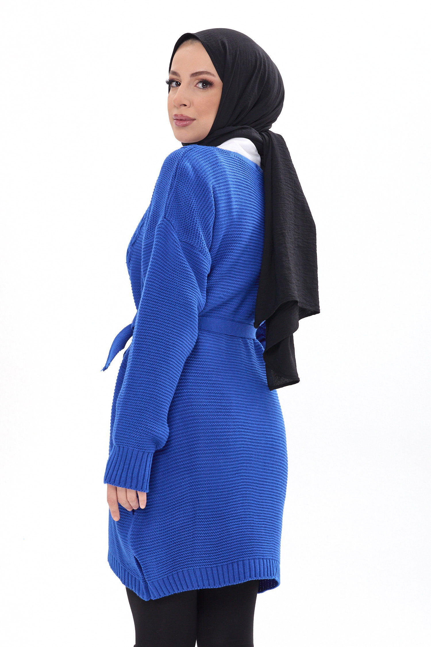 Kuşaklı Örgü Detaylı Triko Hırka - 27652 - 4
